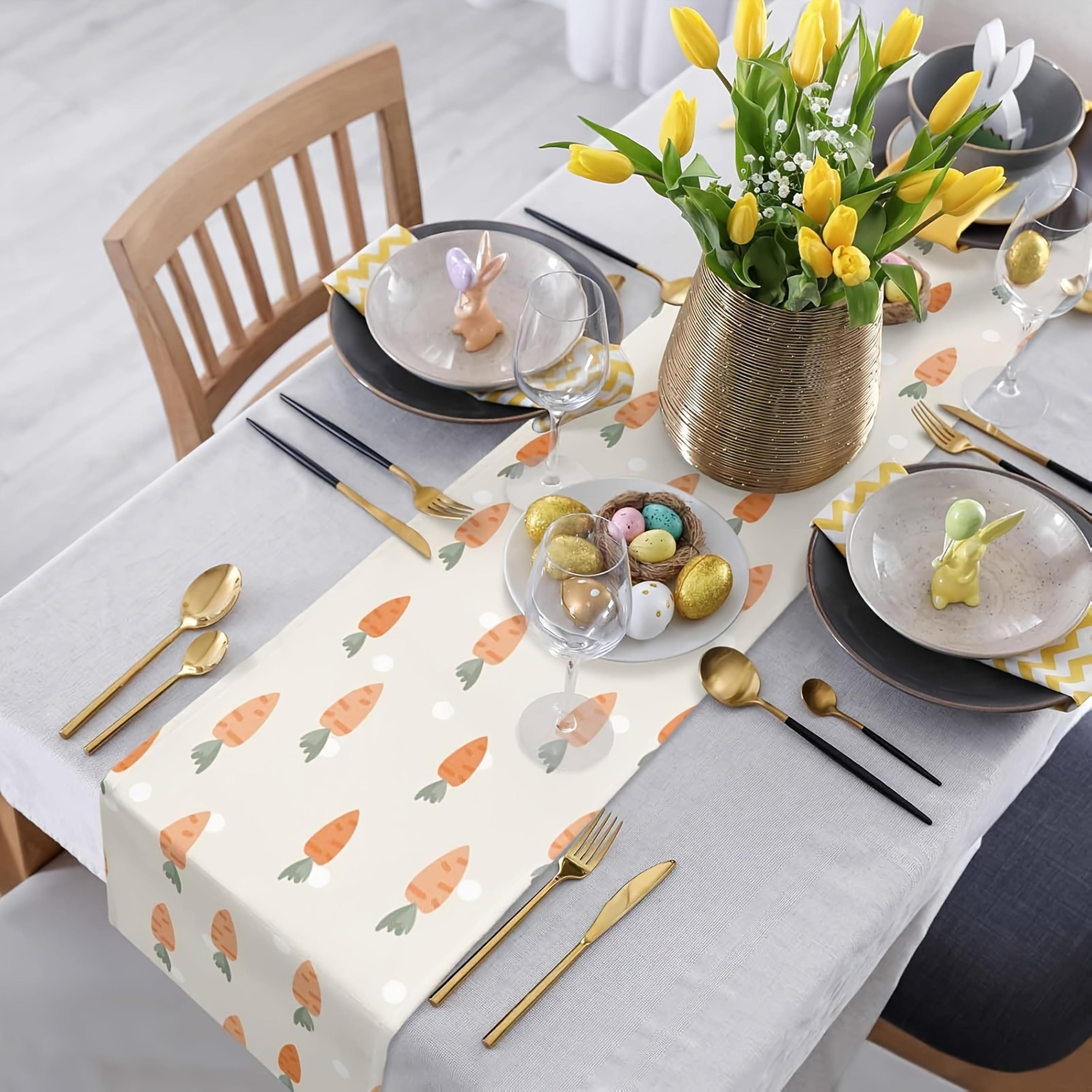Easter Table Runner With Carrot Print Farmhouse Linen Table Decor 3