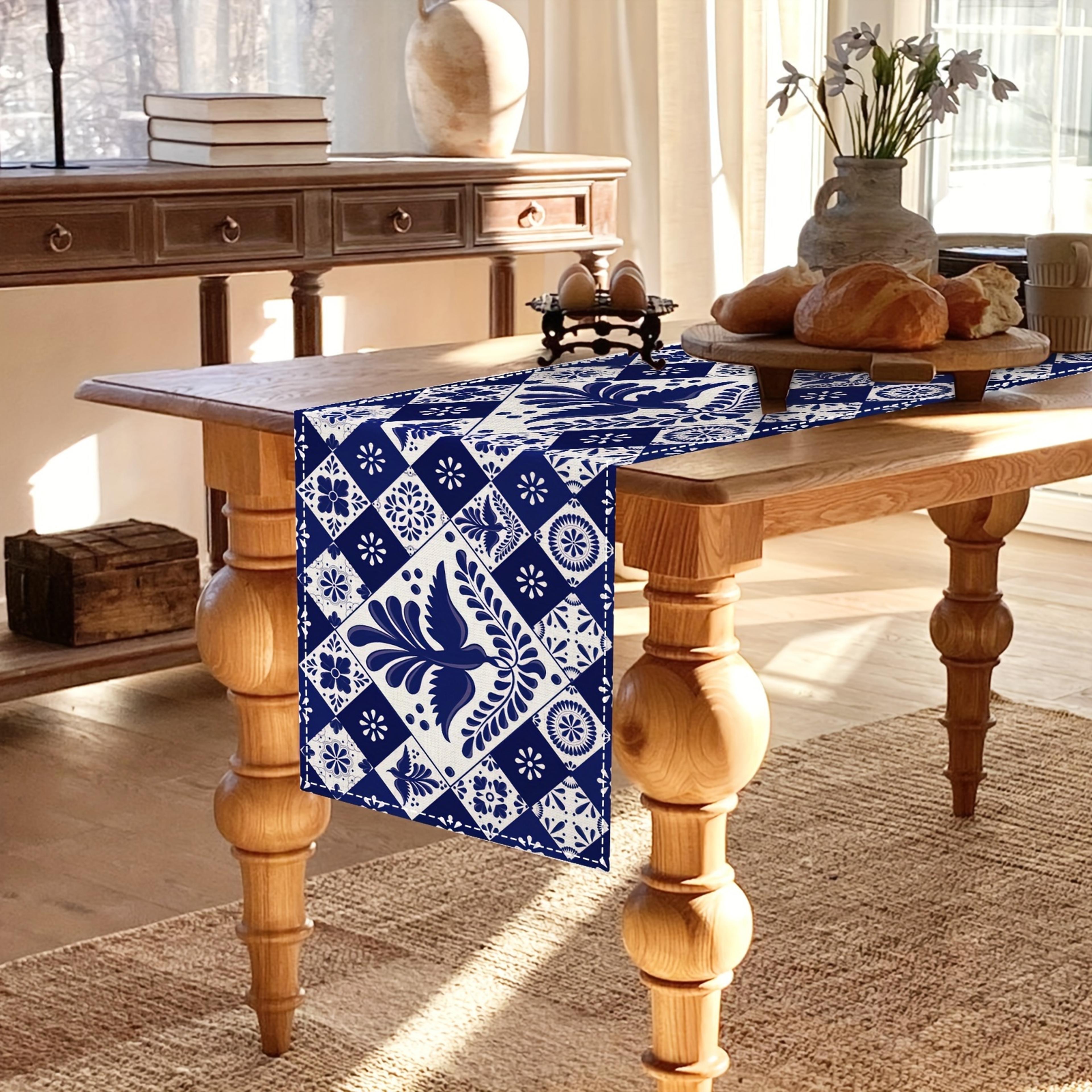 Elegant Mexican Blue Patchwork Table Runner For Dining  Party Decor 2