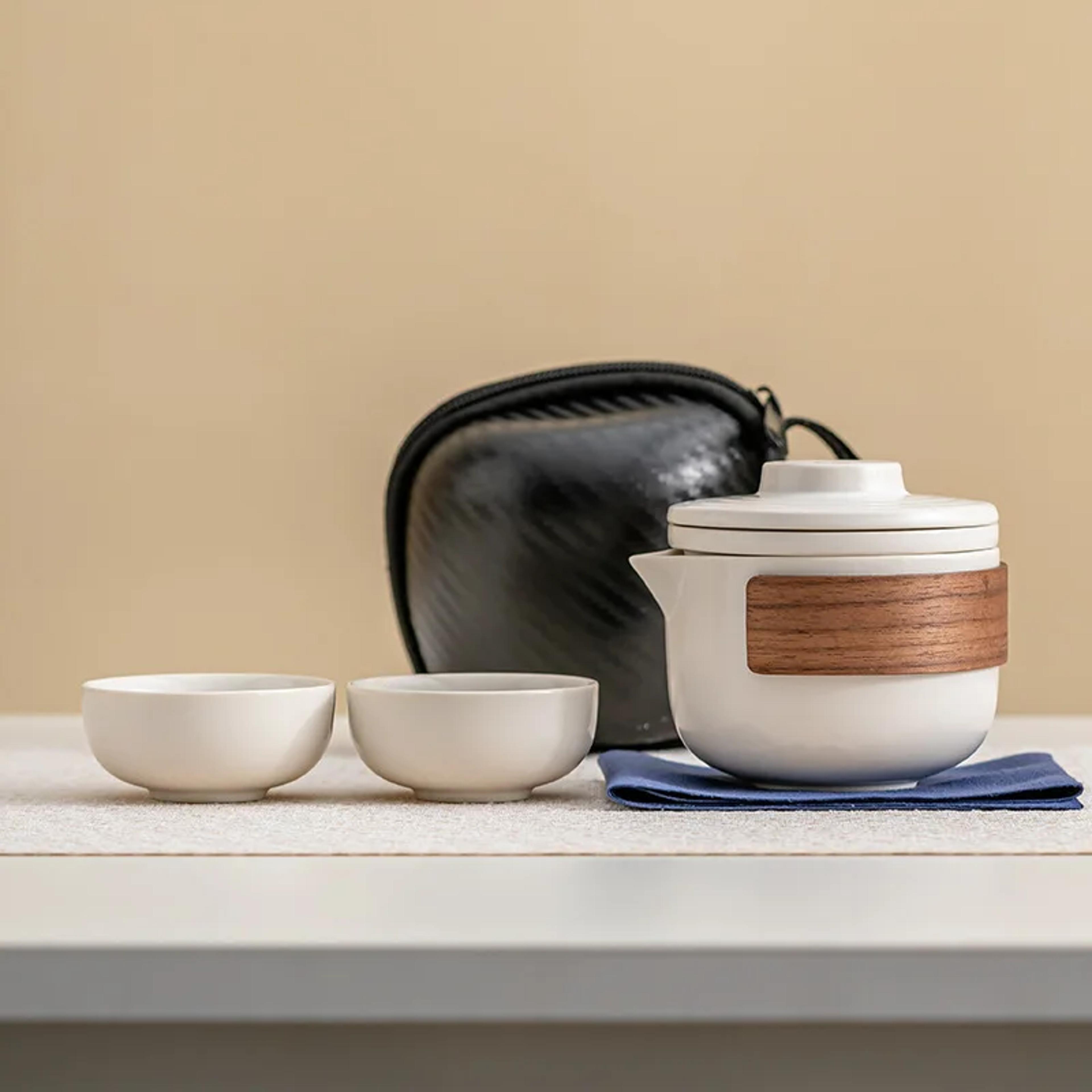 Portable Ceramic Travel Tea Set With One Pot And Two Cups 2