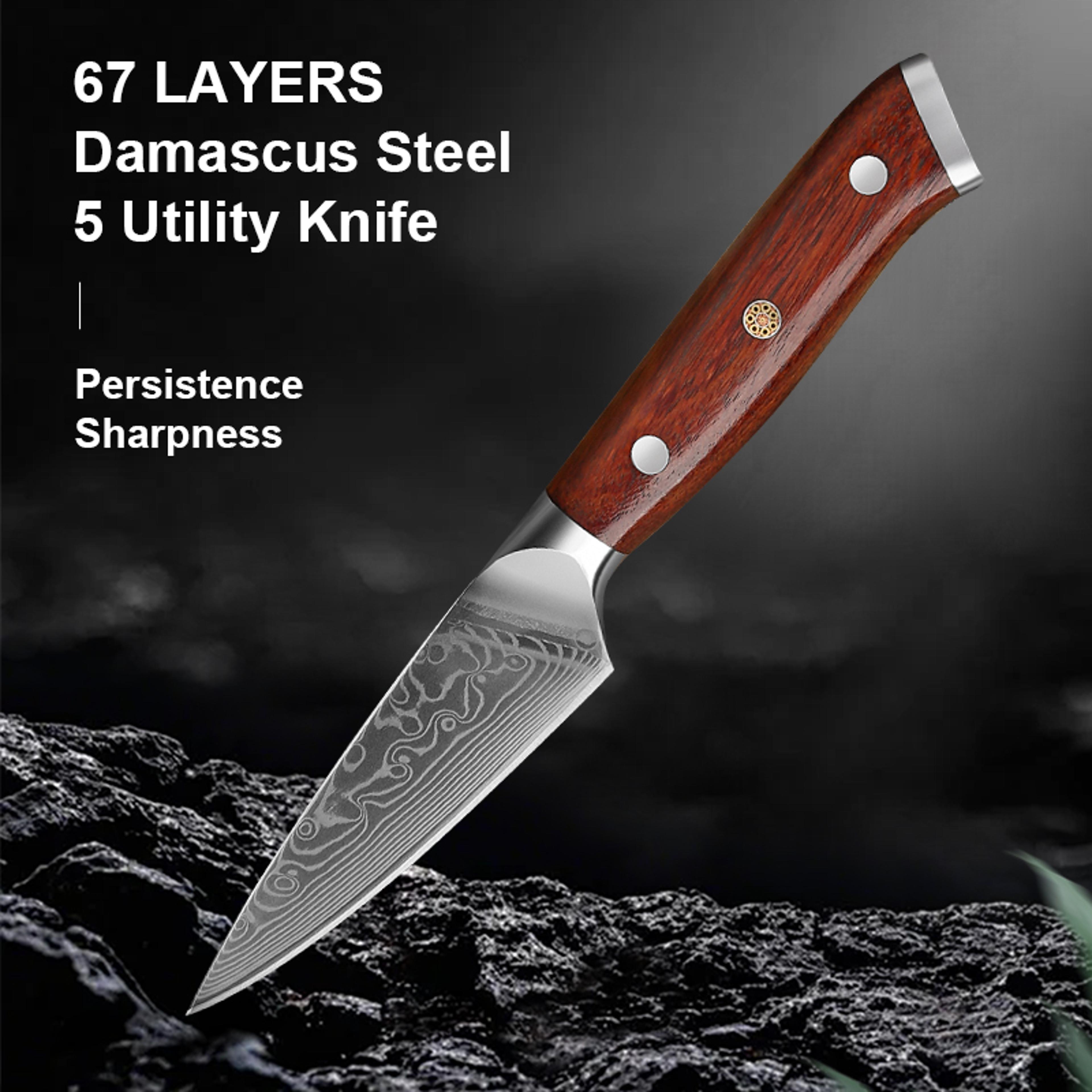 Damascus Paring Knife With Rosewood Handle For Precise Peeling  Prep 1