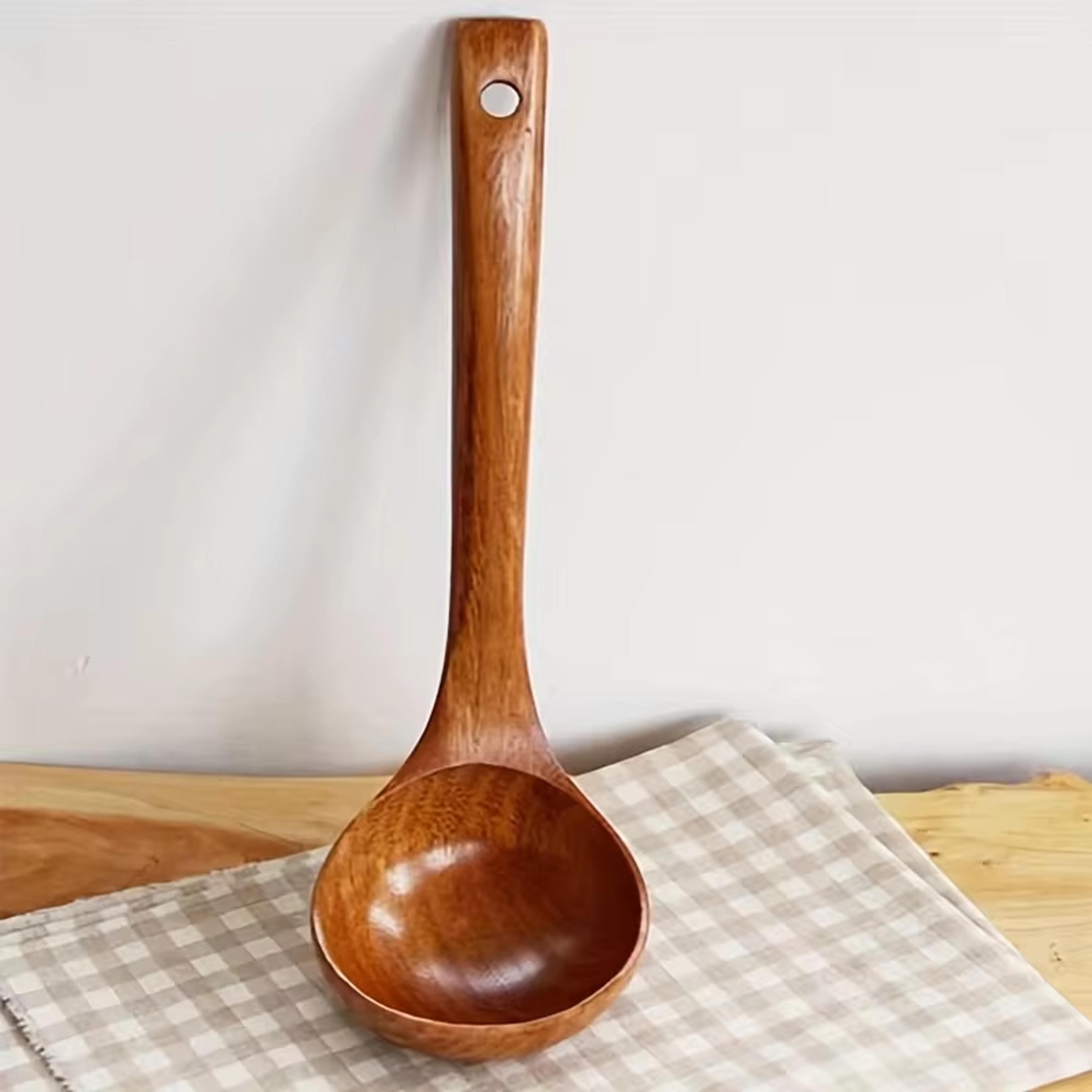 Premium Solid Wooden Cooking Spoon Durable Non Stick Safe Kitchen Spoon  Soup Ladle 0