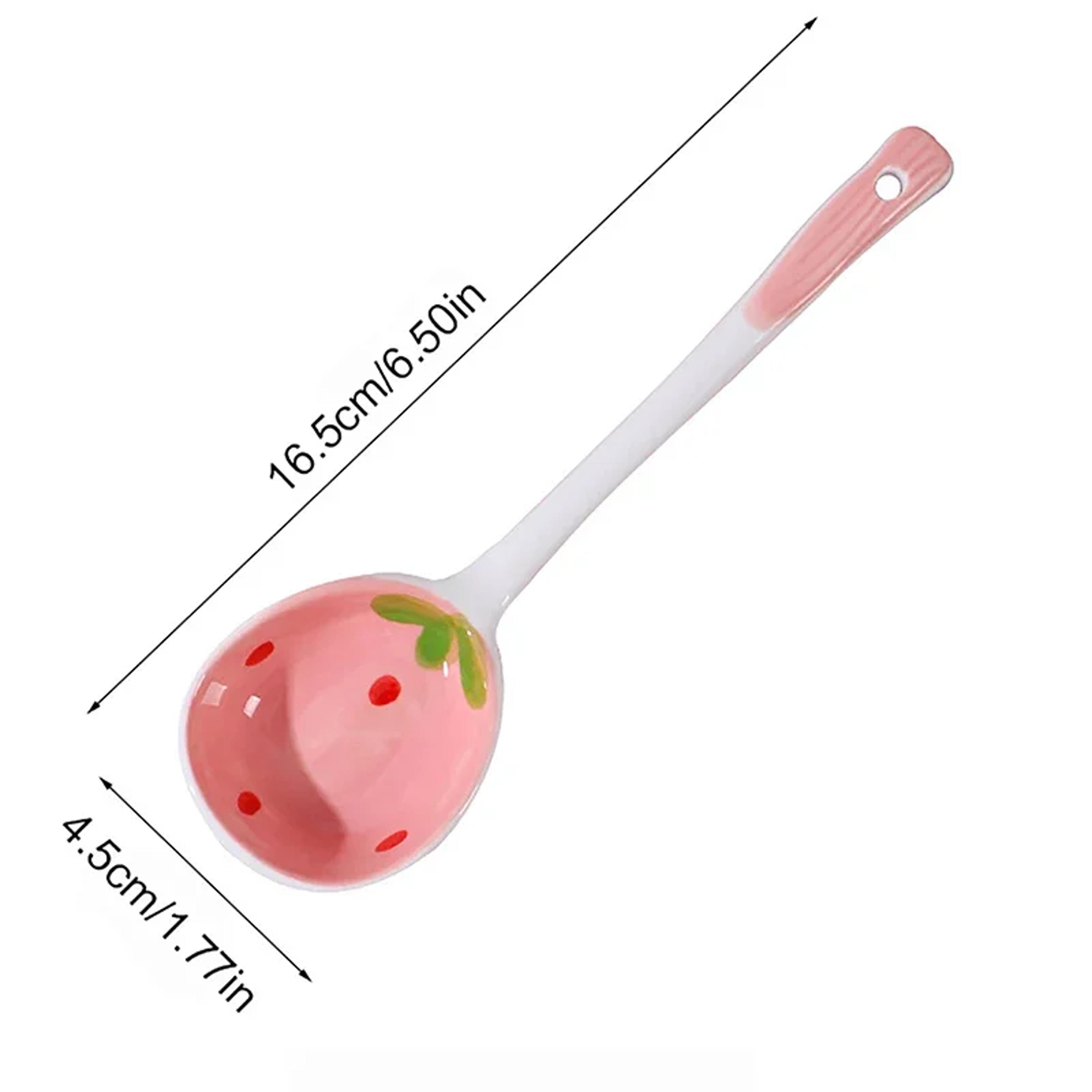 Kawaii Strawberry Ceramic Spoon Long Handle Dessert  Soup Spoon 3