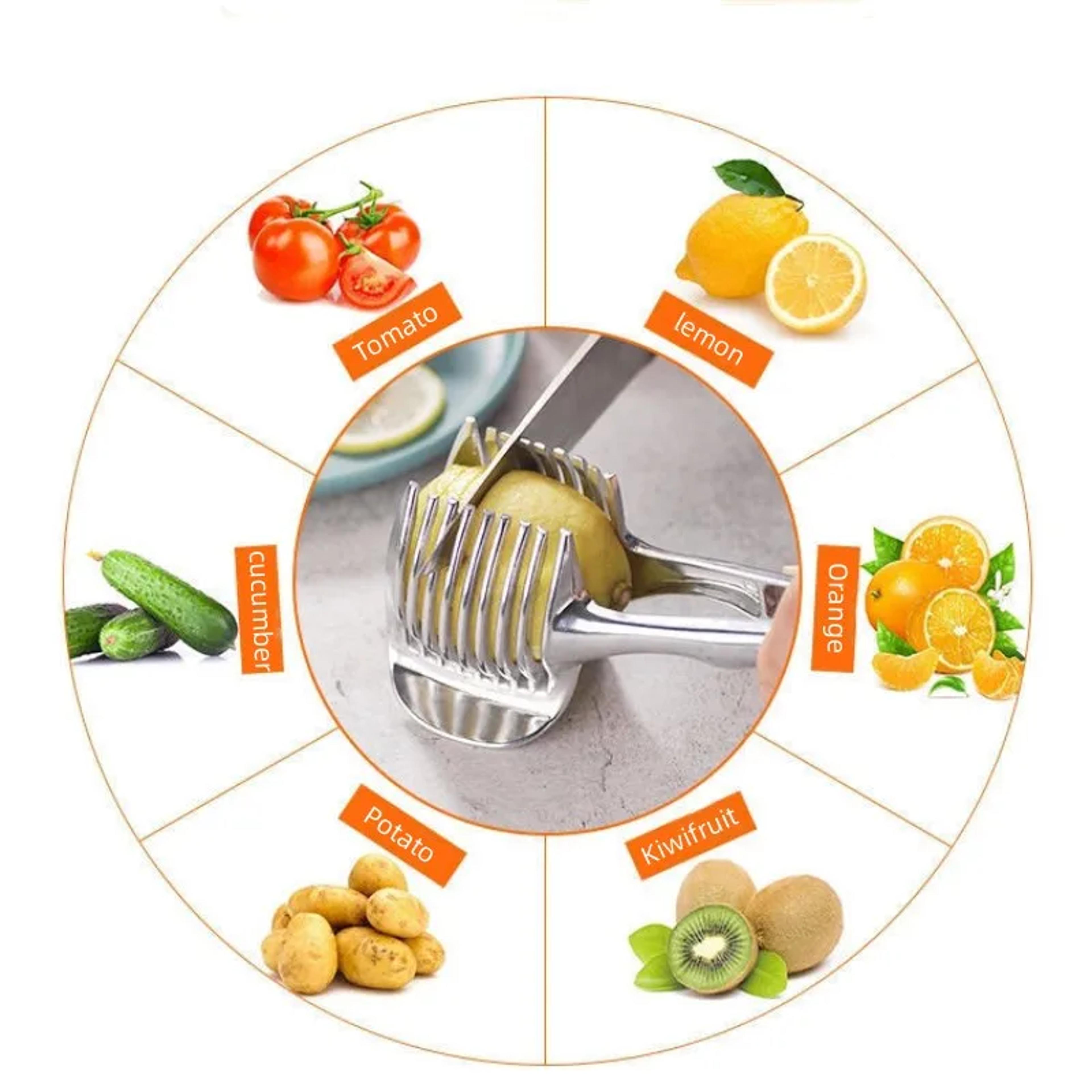Stainless Steel Fruit  Onion Slicer Clip Safe Lemon Slicer And Tomato Slicer Kitchen Tool 3