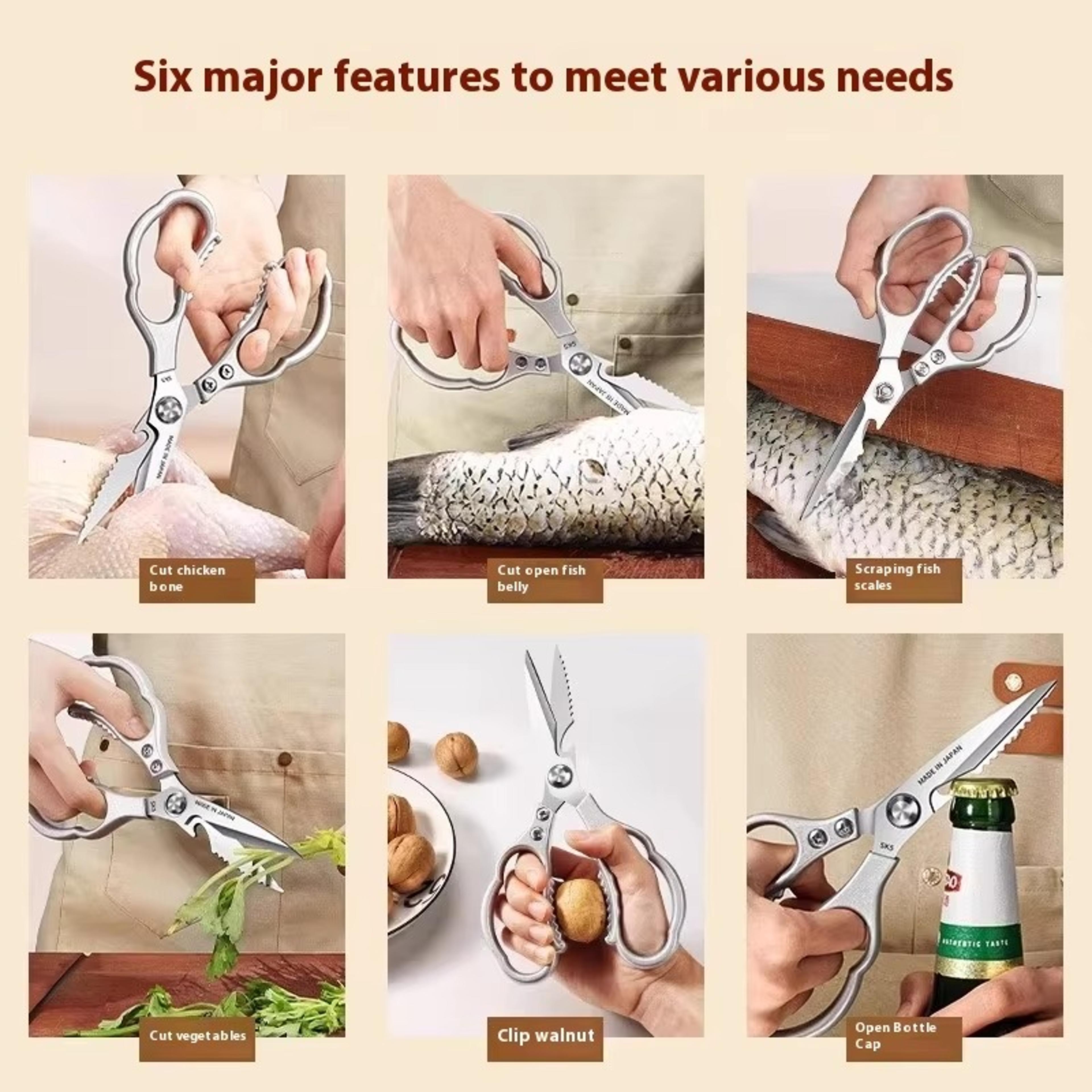 Multi Function Stainless Steel Kitchen Scissors  Bone Cutter With Bottle Opener 1