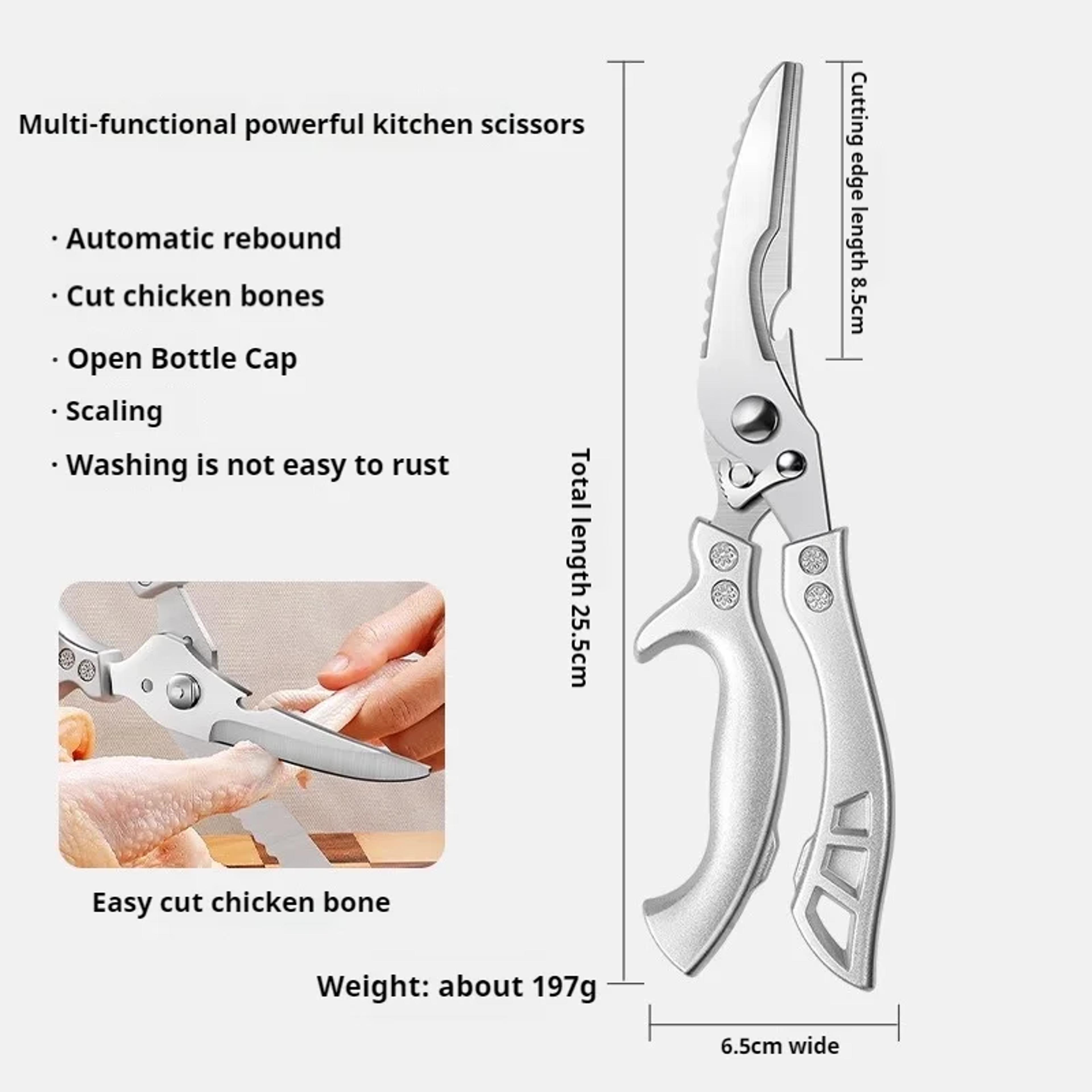 heavy duty stainless steel poultry shears with safety lock for chicken, seafood & meat prep