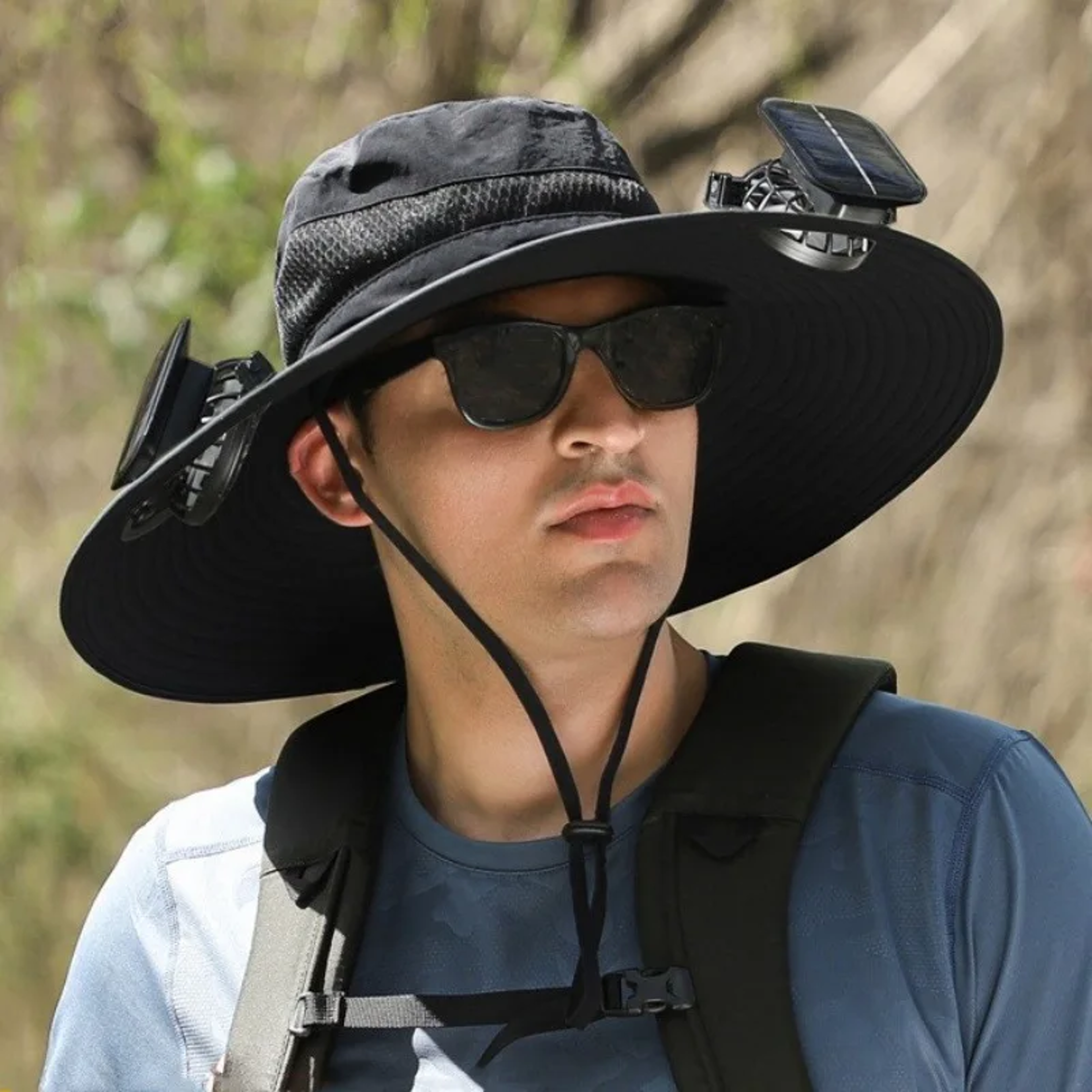 SolarCool Wide Brim Sun Hat With Dual Fan  USB Rechargeable Cooling 4