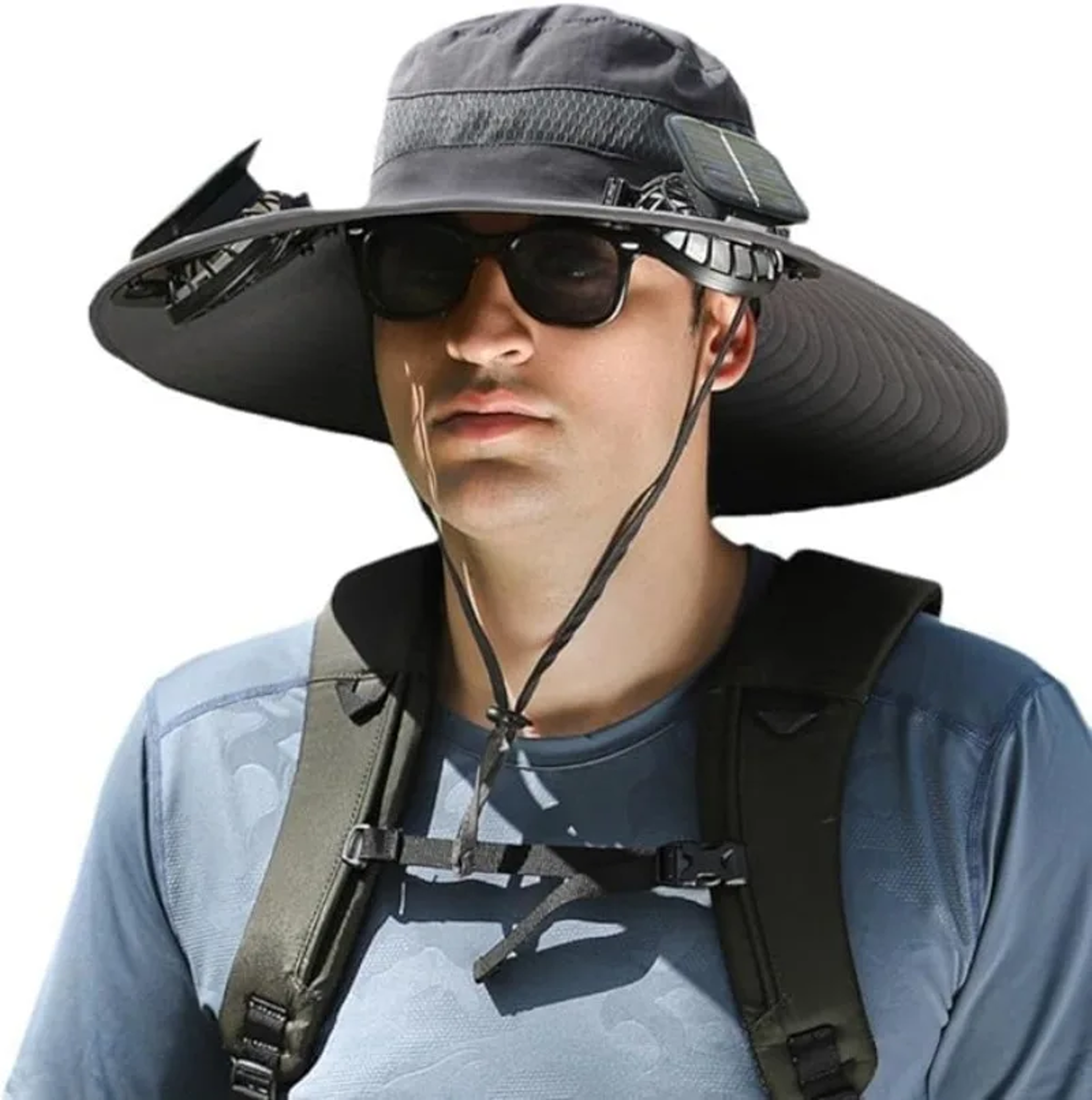 SolarCool Wide Brim Sun Hat With Dual Fan  USB Rechargeable Cooling 5