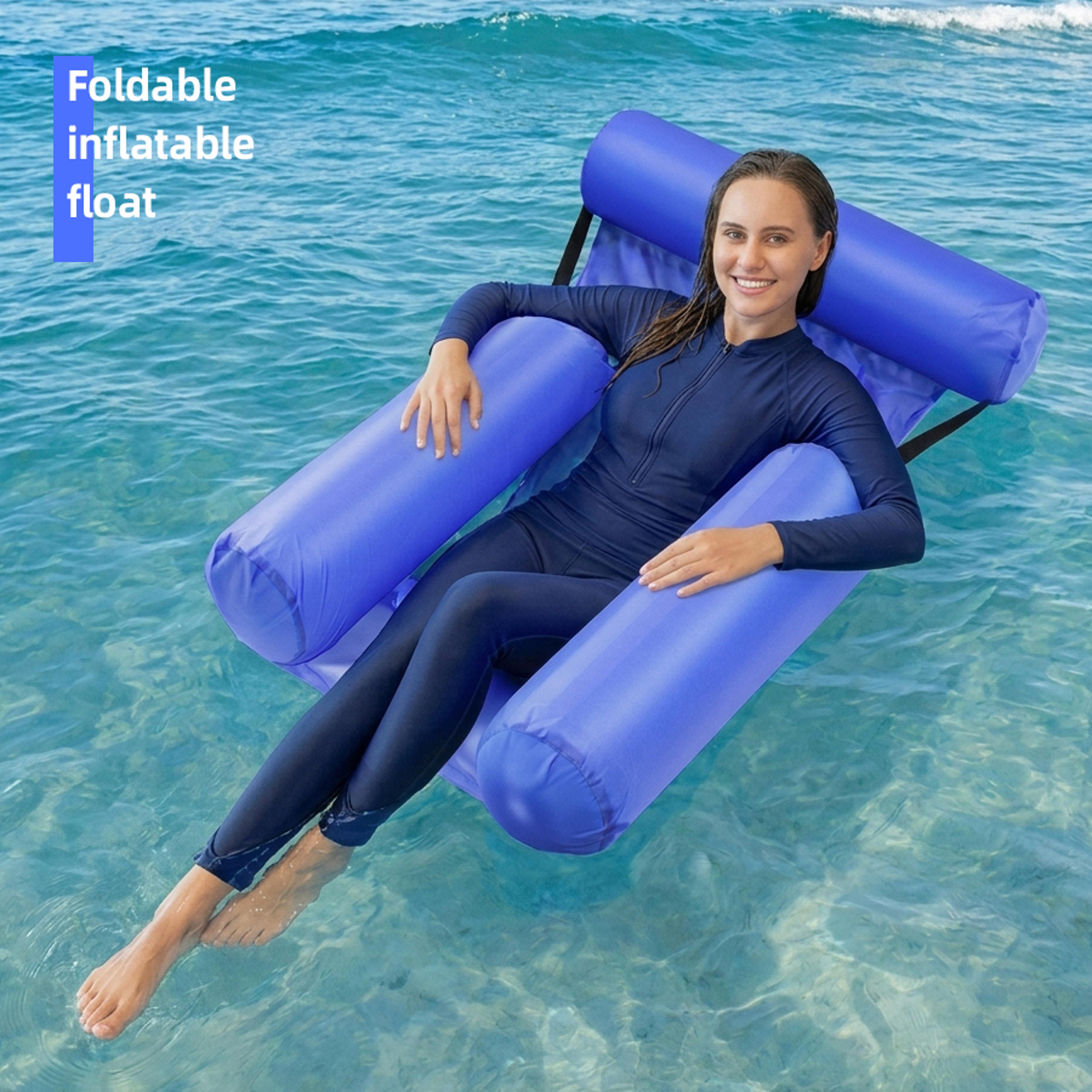 Pure Blue Inflatable Pool Float Foldable Floating Water Mat Pool Lounger For Beach  Pool Relaxation 0