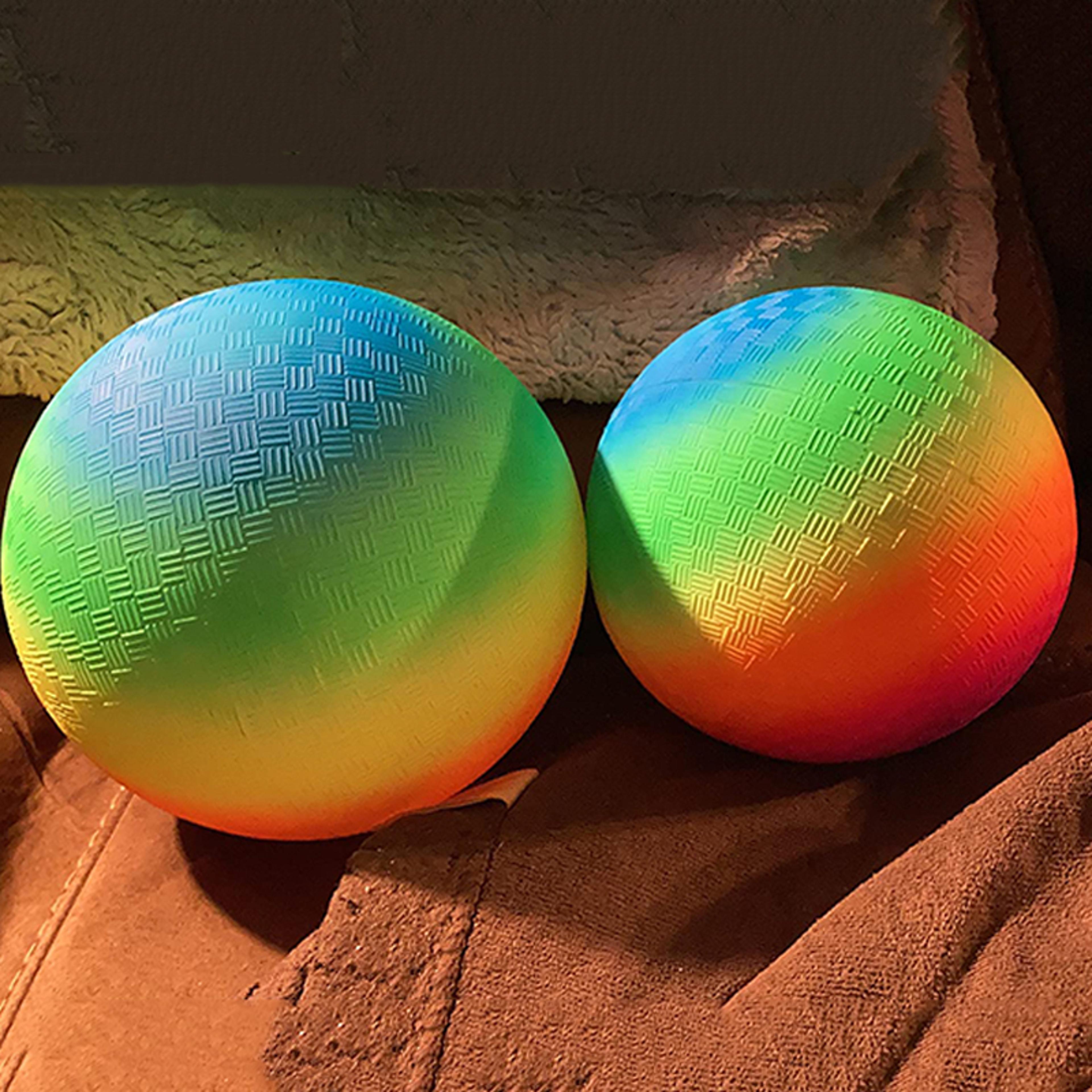 Rainbow Inflatable Playground Ball Durable Rubber Bouncy Ball For Kids  Outdoor Fun 2