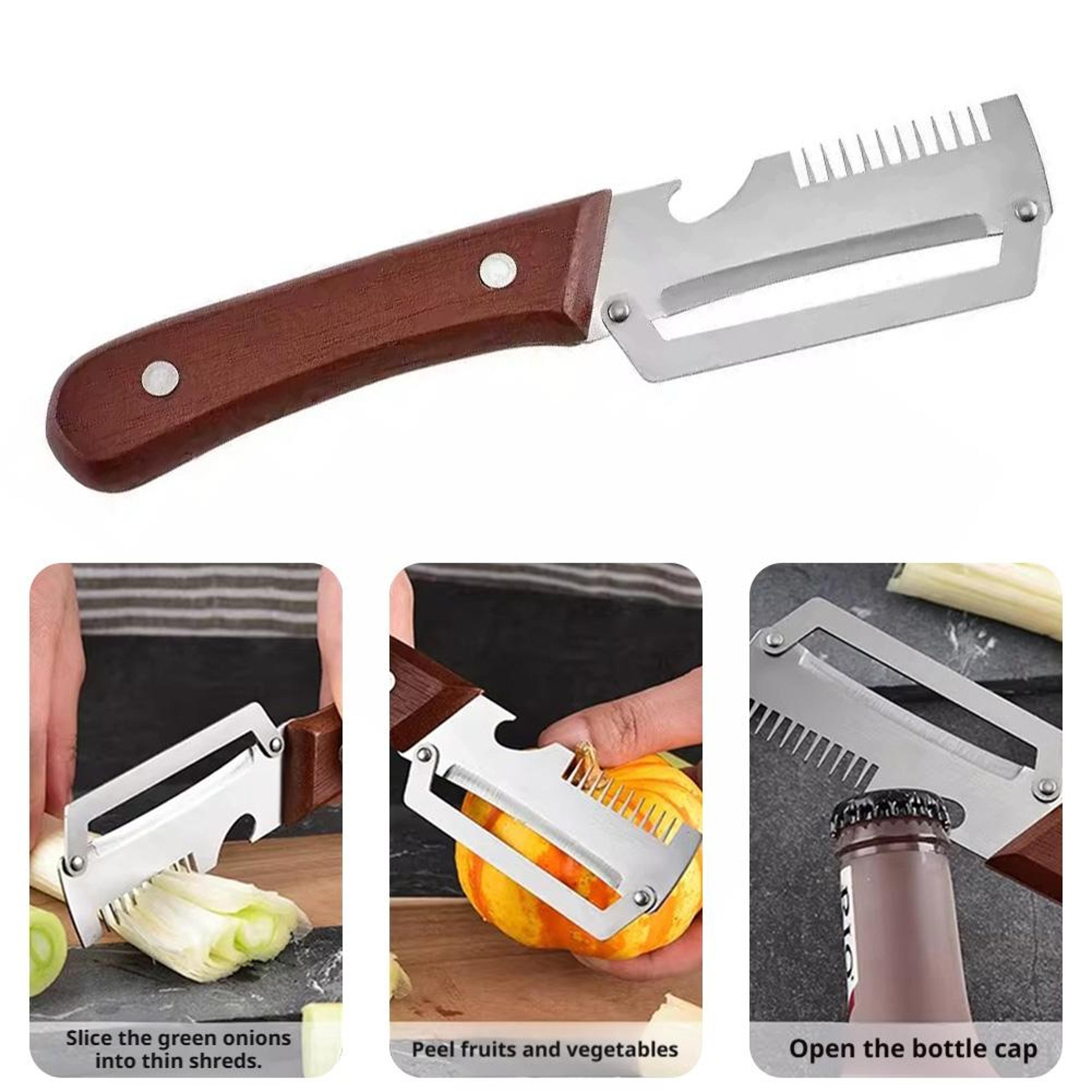 Stainless Steel Vegetable Peeler  Bottle Opener With Wooden Handle Kitchen Tool 2