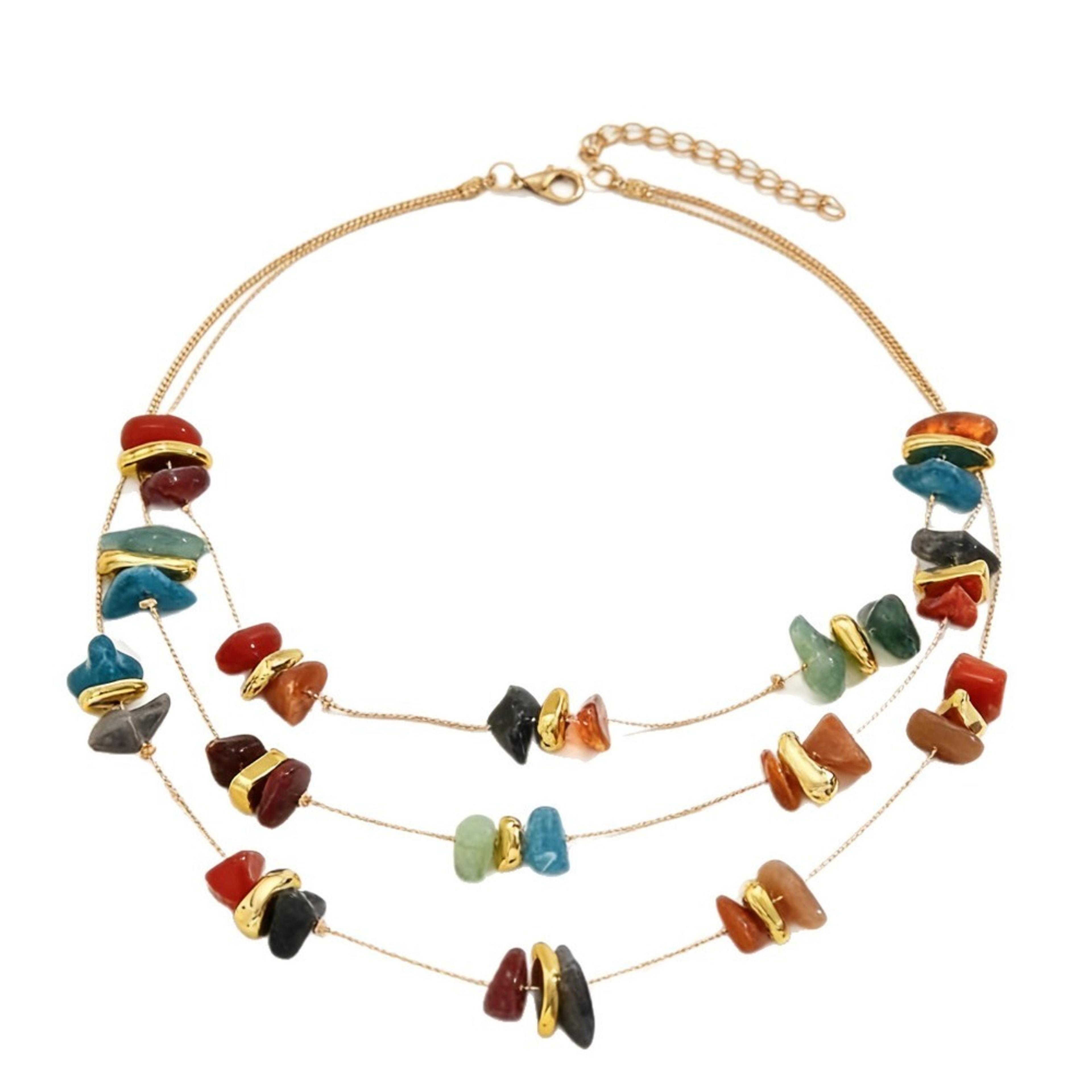 Boho Multi Layer Stone Bead Necklace Colorful Summer Statement Jewelry For Women 4