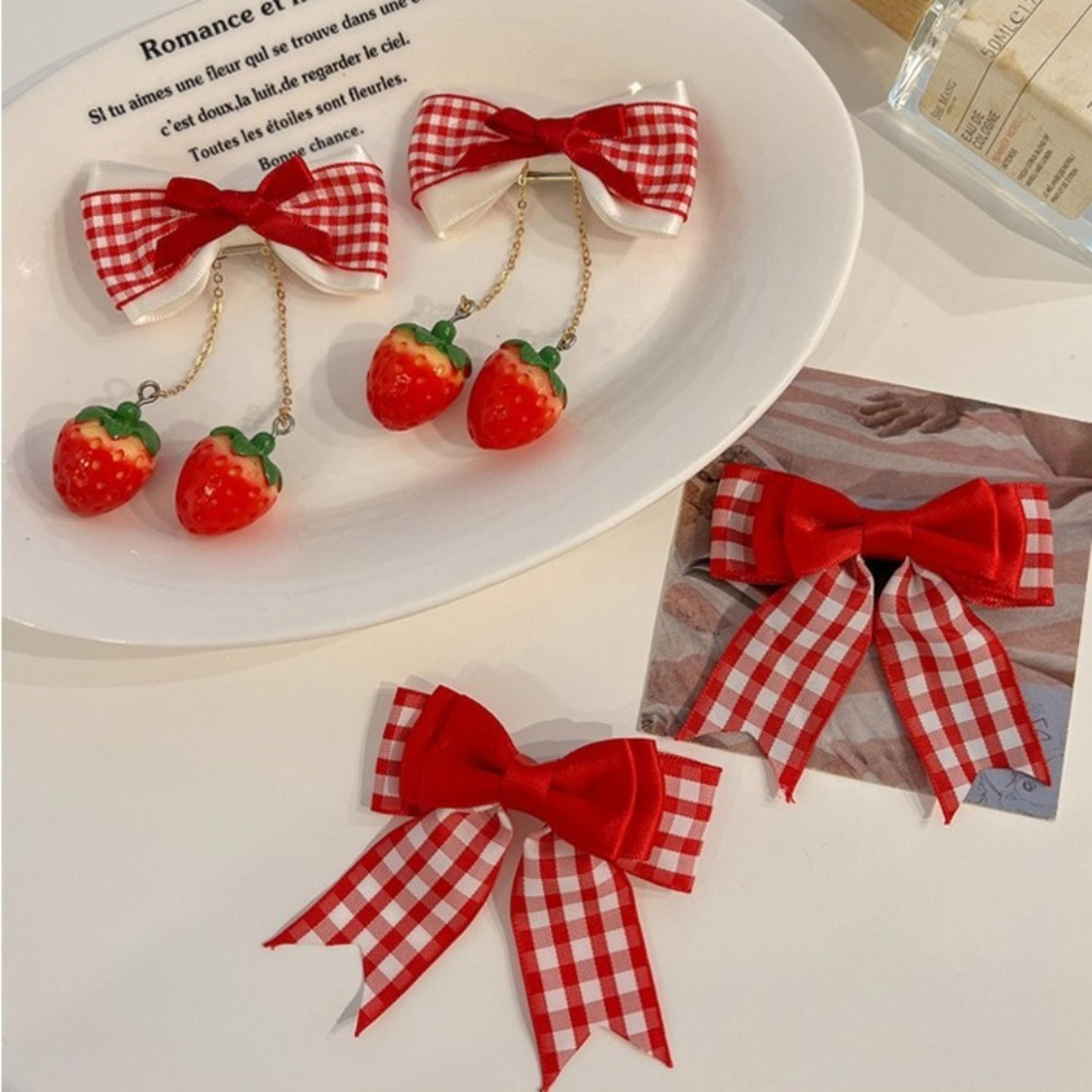 Cute Cherry Bow Hair Clips For Girls Strawberry Hairpins Barrettes 1