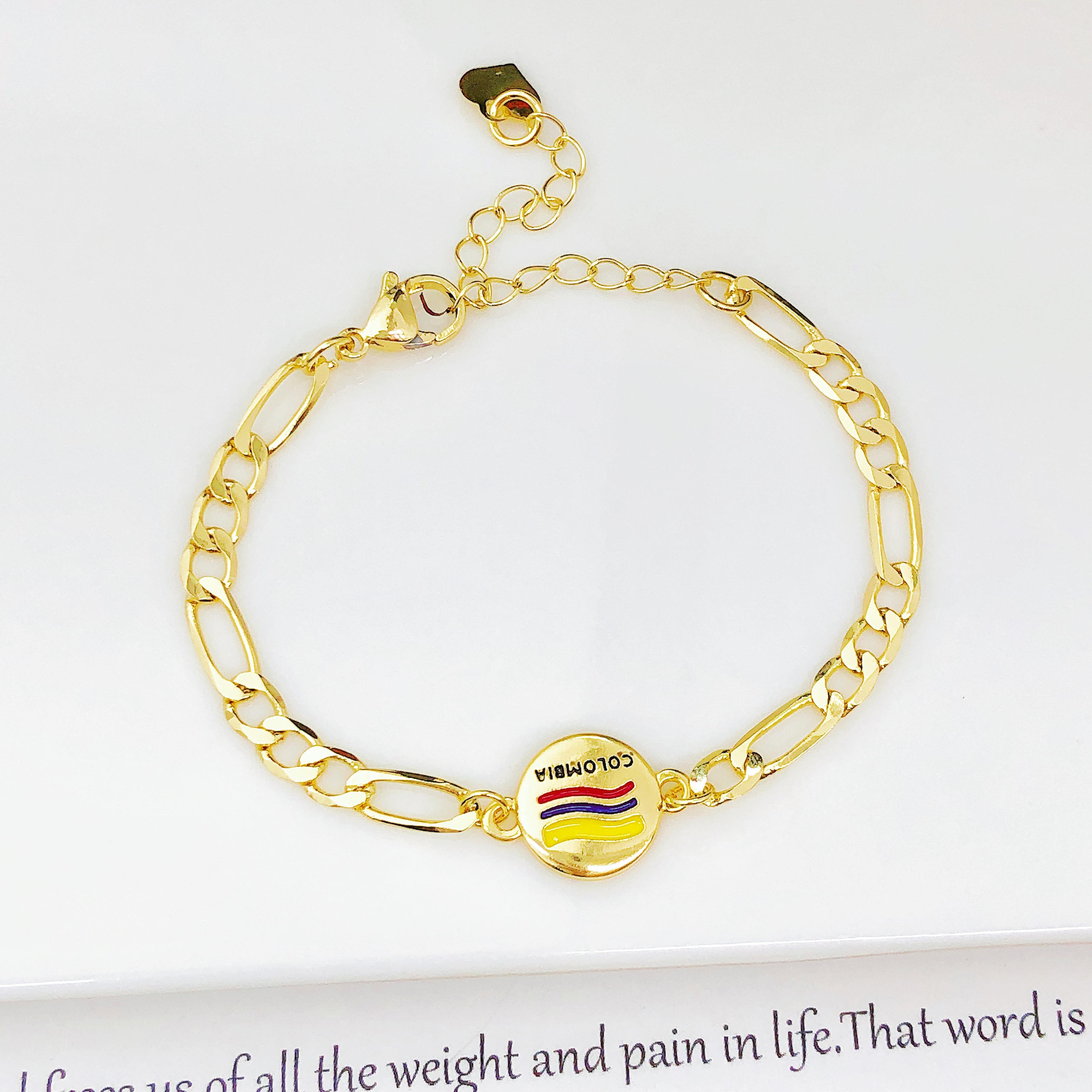 Gold Plated Mexico Colombia Flag Adjustable Bracelet Unisex Flag Bracelet Jewelry Gift 6