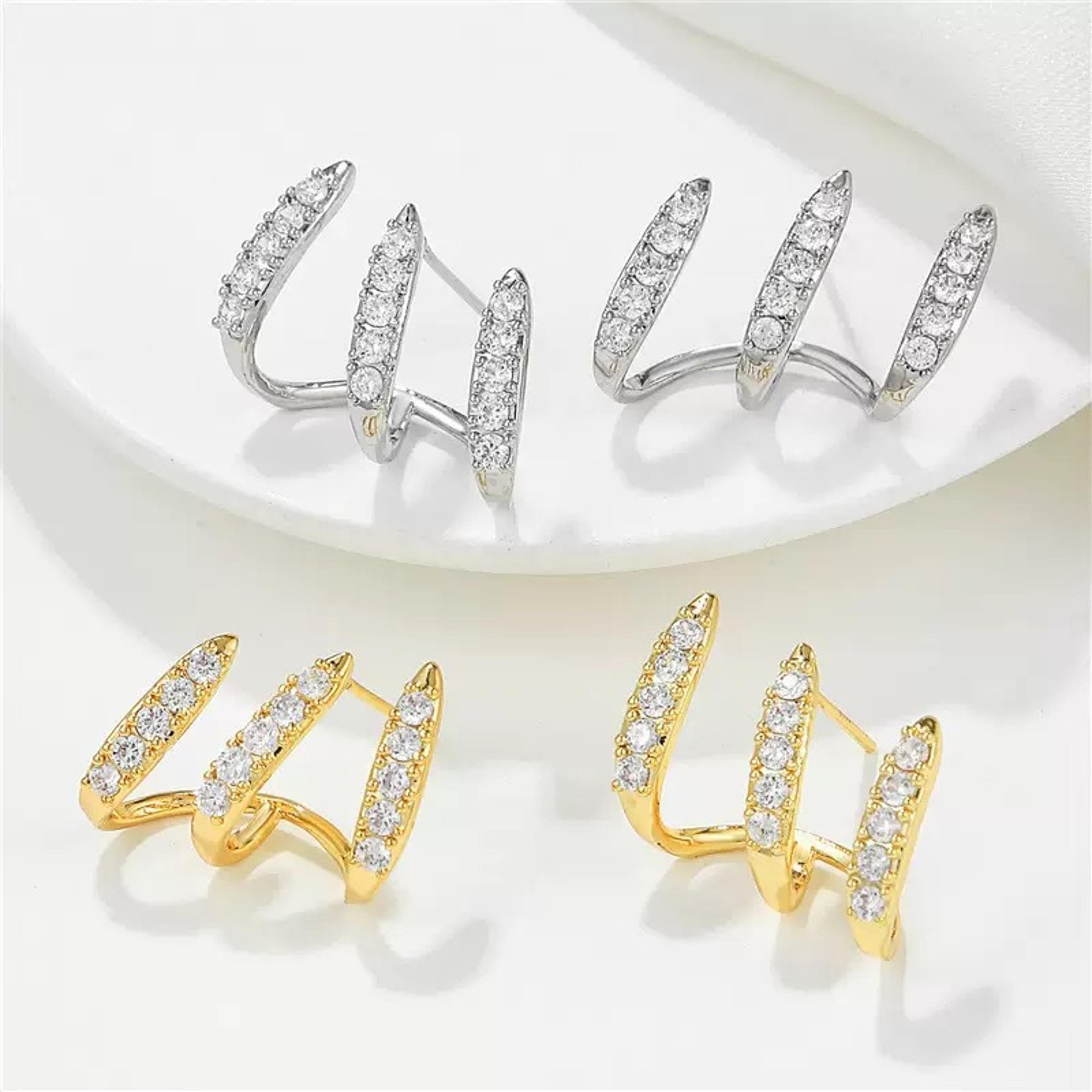 Elegant Rhinestone Three Claw Stud Earrings For Women Luxury Party Fashion Jewelry Gift Set 2