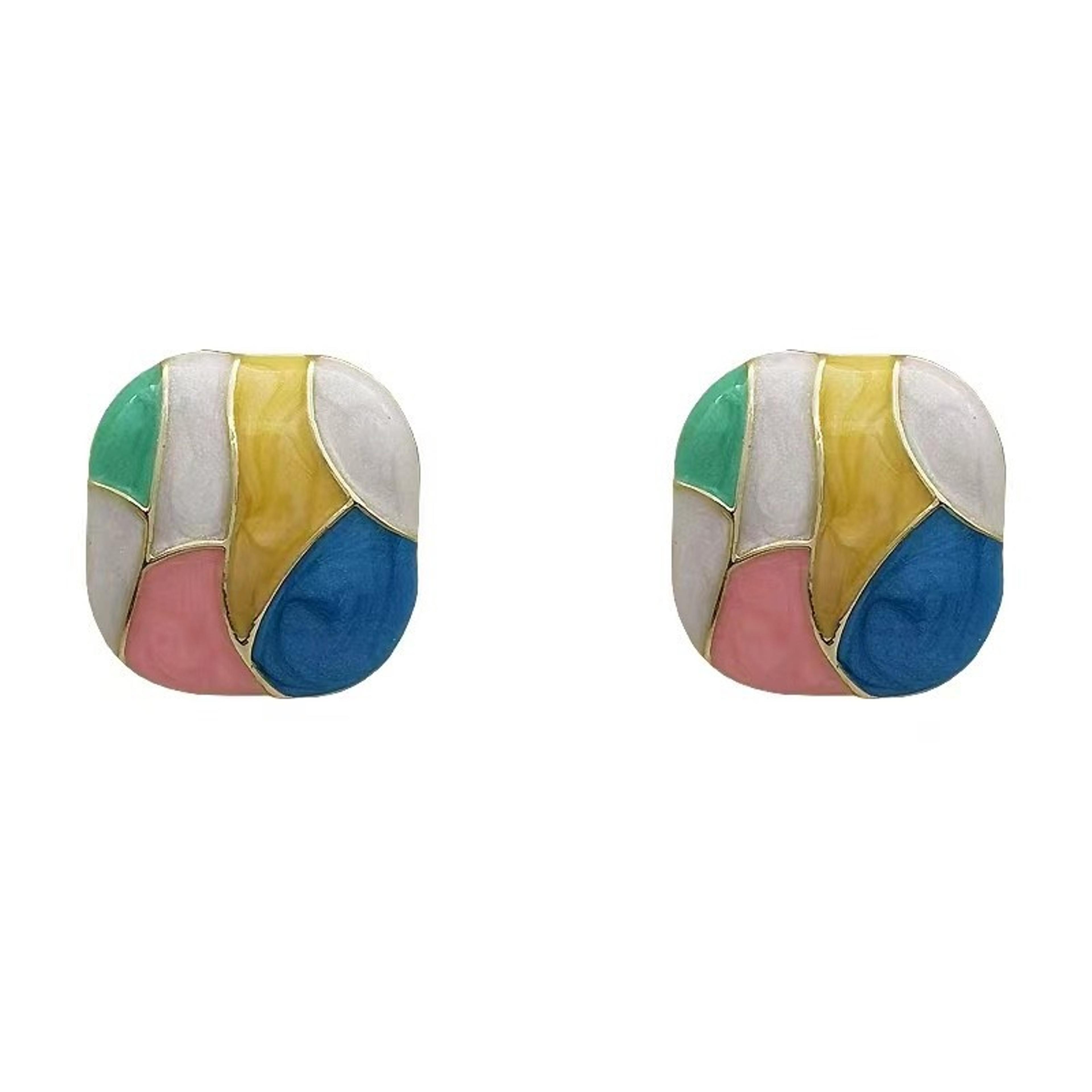 Retro Geometric Colorful Square Statement Earrings For Women Lightweight Fashion Jewelry 4