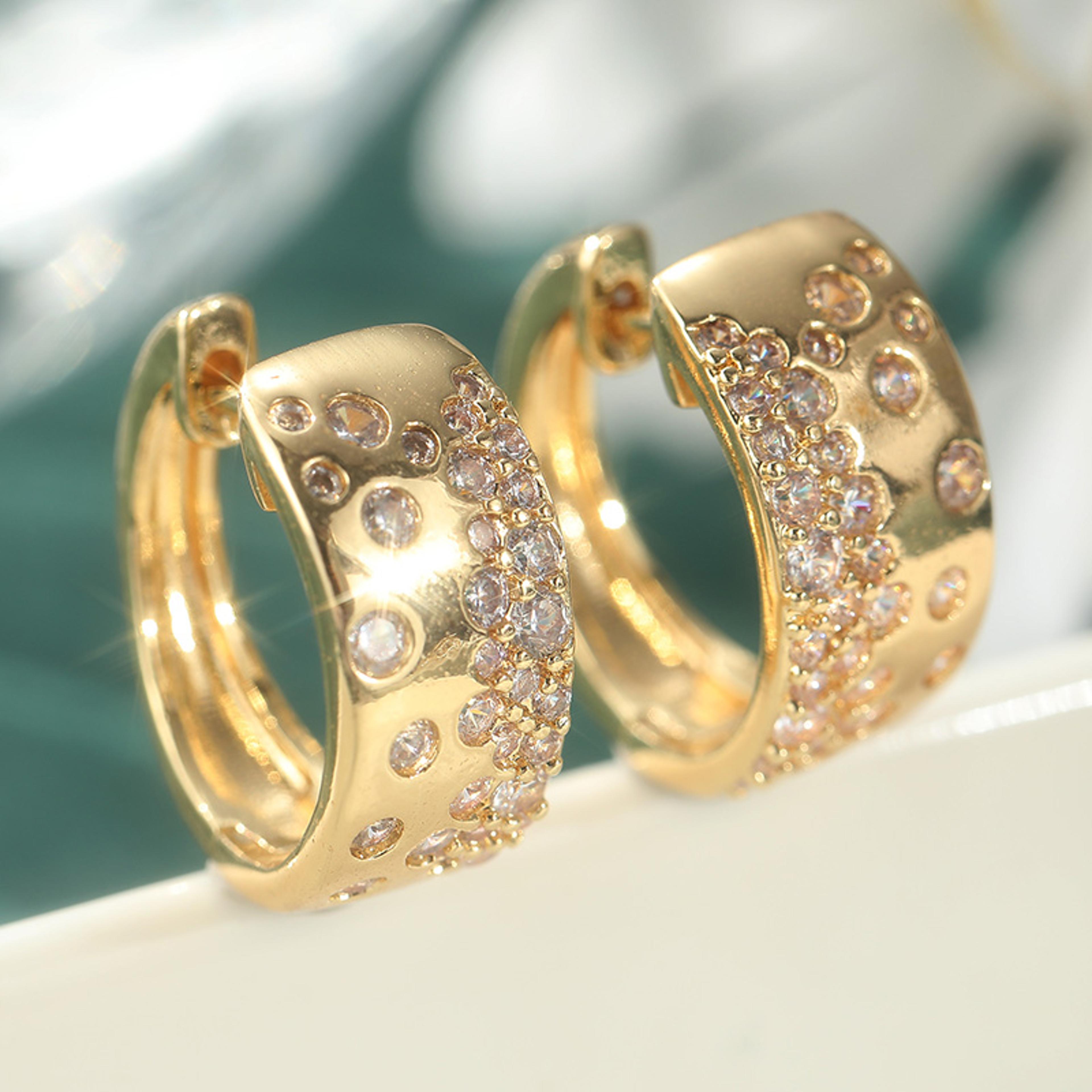 Pink White Cubic Zirconia Hoop Earrings For Women Elegant Party Fashion Jewelry 1