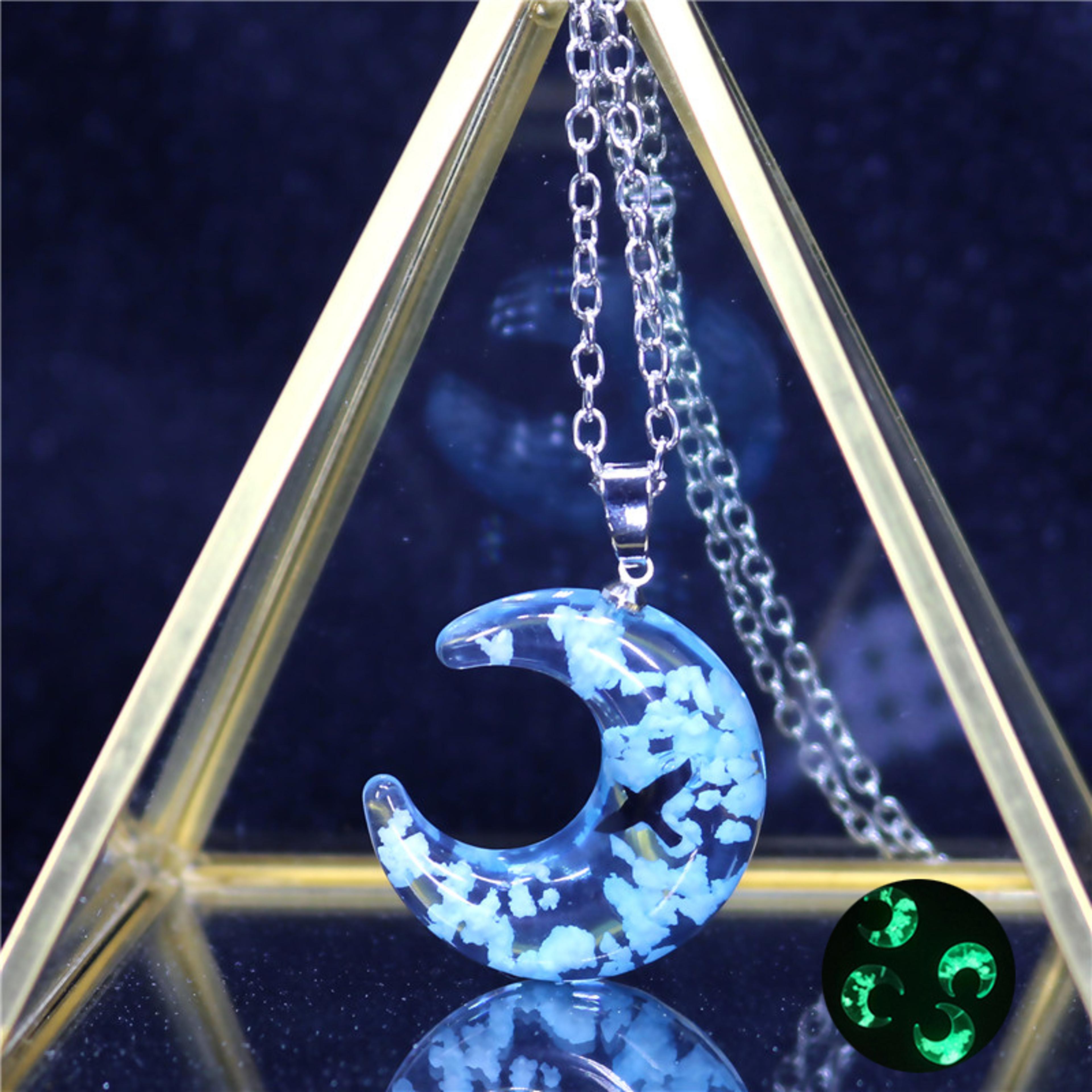 Blue Sky Resin Moon Pendant Necklace Transparent Cloud Celestial Jewelry For Women 3