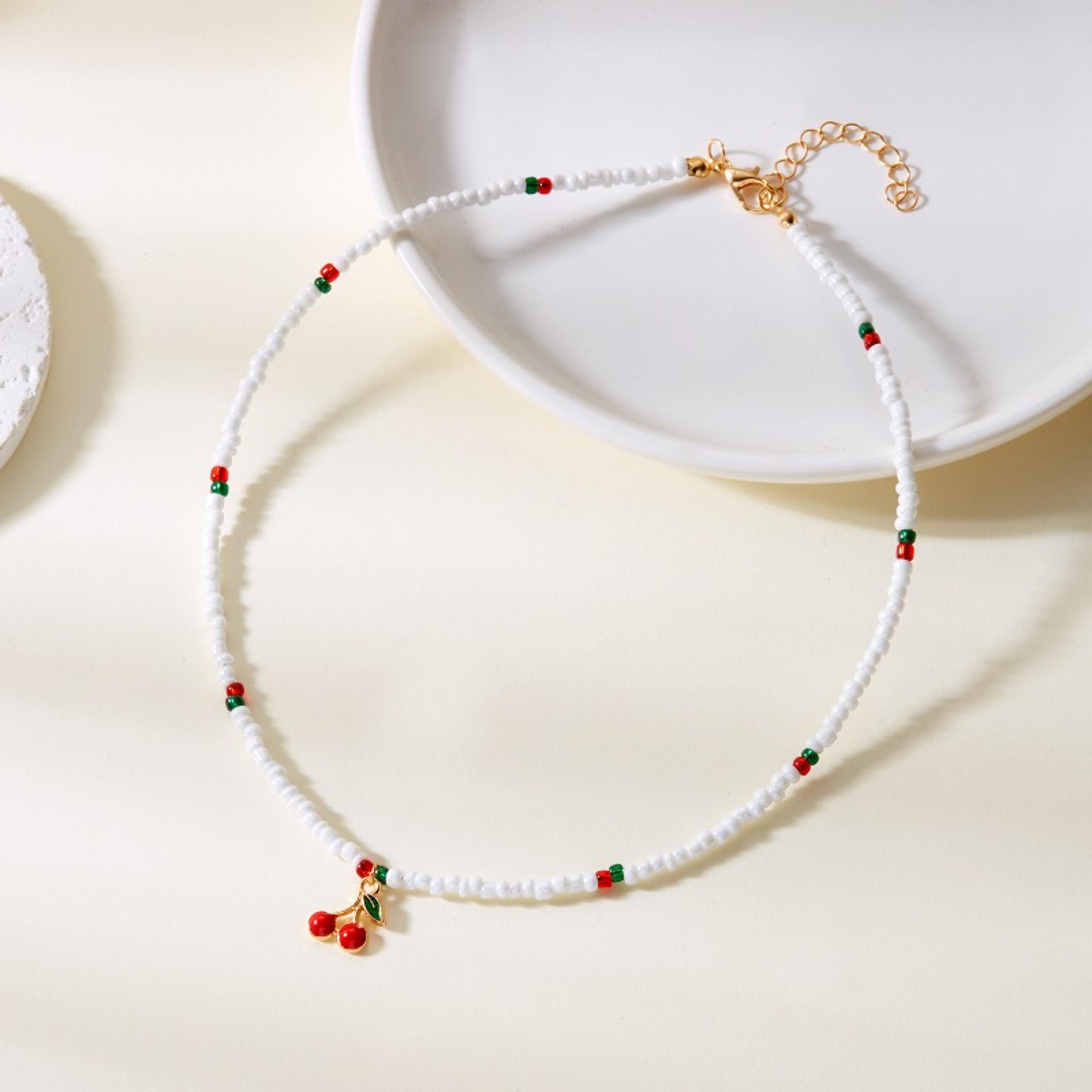 Summer Fruit Beaded Necklace With Strawberry  Cherry Pendant For Women Cute Fashion Jewelry 2