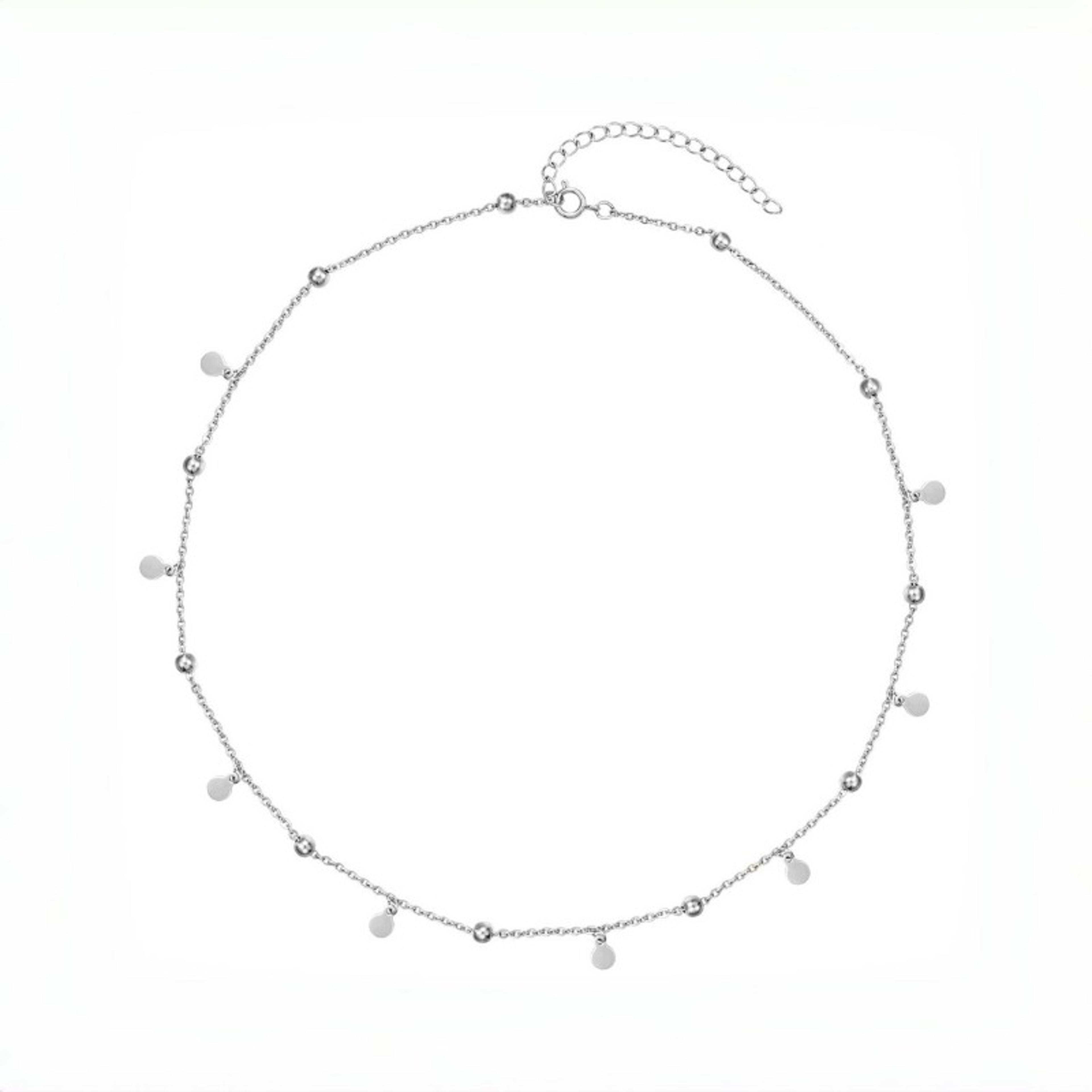 Sterling Silver Choker Necklace Bead Disc Design Minimalist Collarbone Chain Jewelry For Women 5