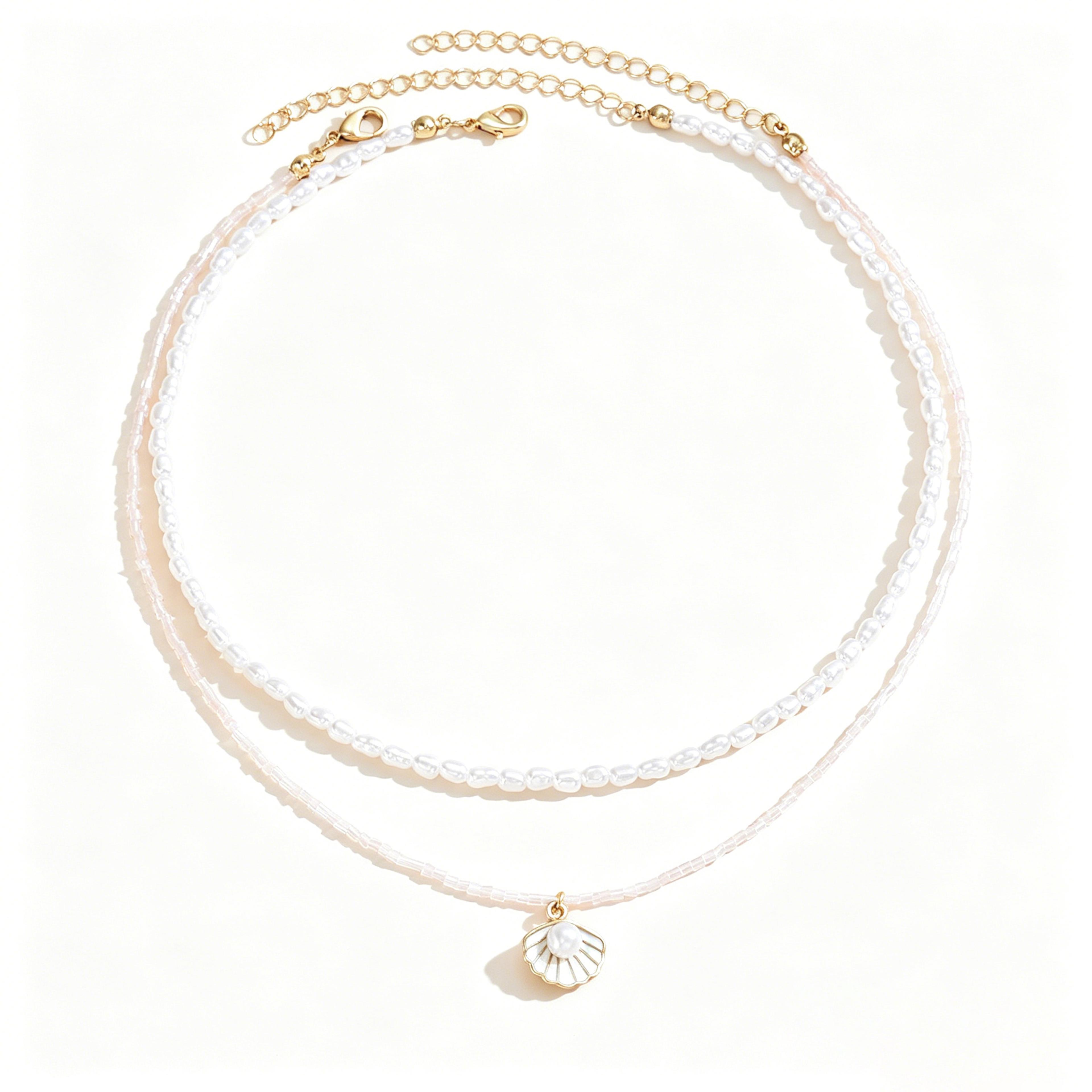 Boho Layered Pearl Shell Necklace Set Adjustable Glass Bead Beach Jewelry 3