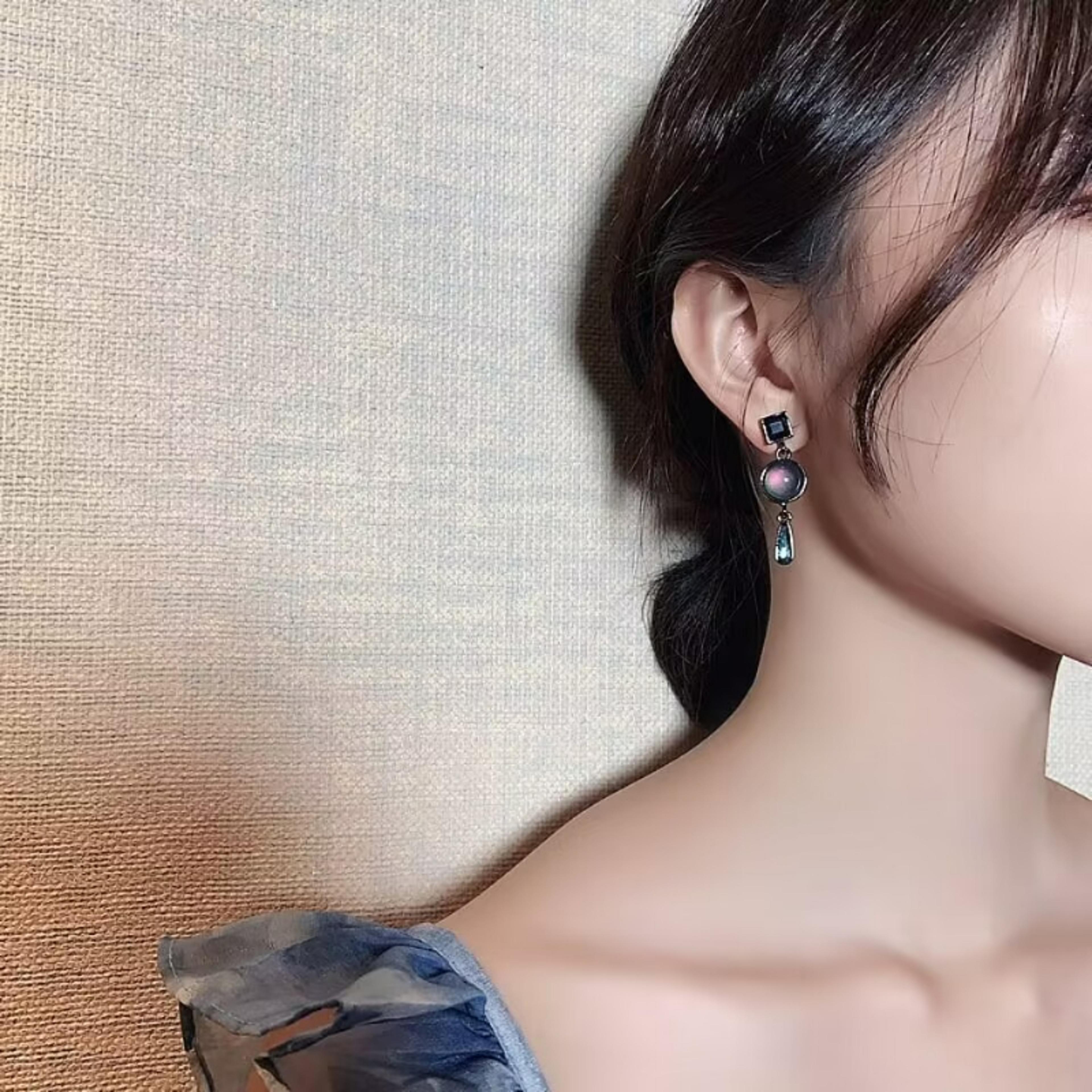Morandi Blue Long Drop Earrings For Women Retro Silver Needle Dangle Fashion Jewelry 4