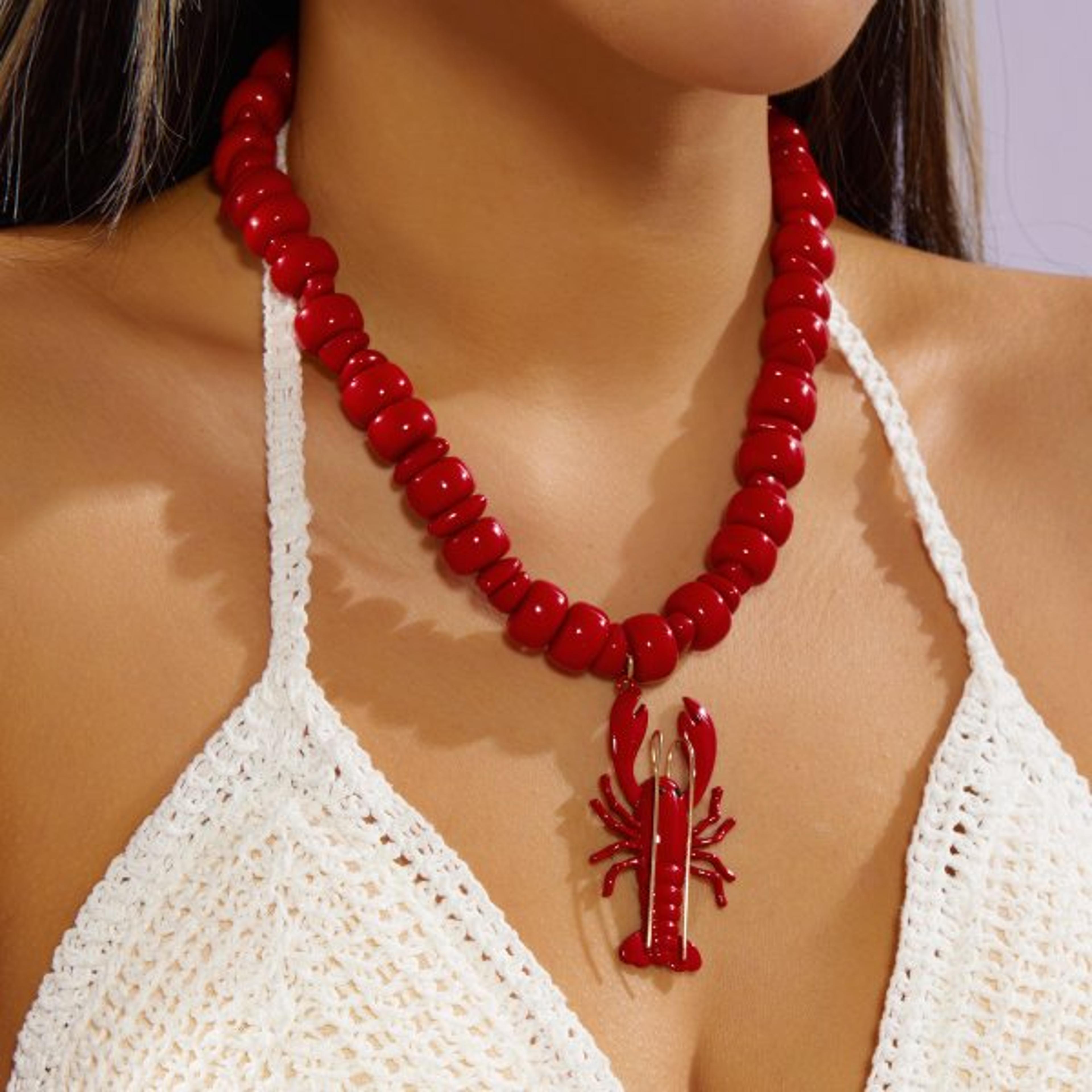 Coastal Lobster Charm Jewelry Set Beach Vacation Jewelry Necklace  Earrings For Women 2