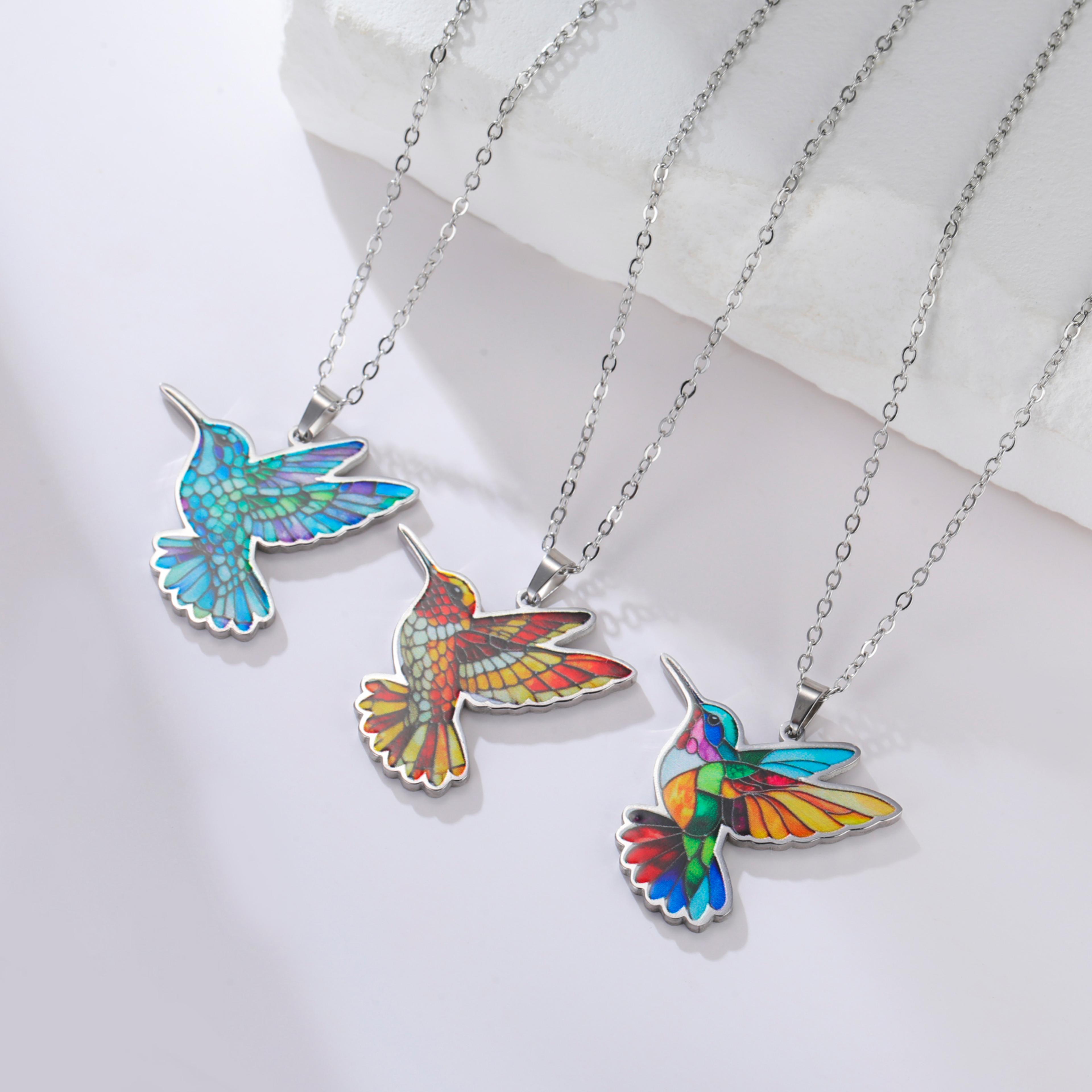 Colorful Hummingbird Pendant Necklace For Women Stainless Steel Bird Jewelry Gift 2