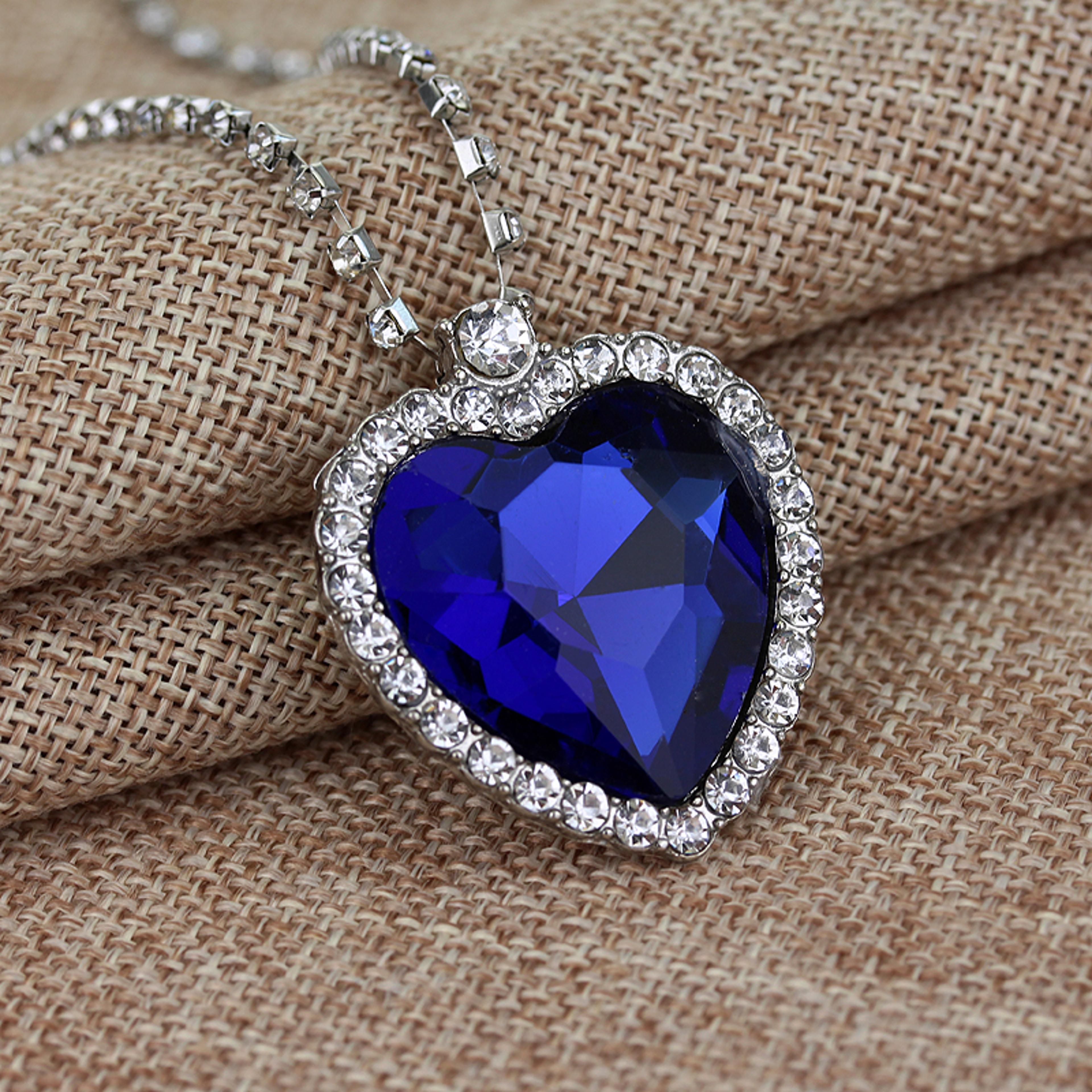 Titanic Inspired Heart Of The Ocean Crystal Necklace Romantic Blue Sapphire Pendant Gift 2