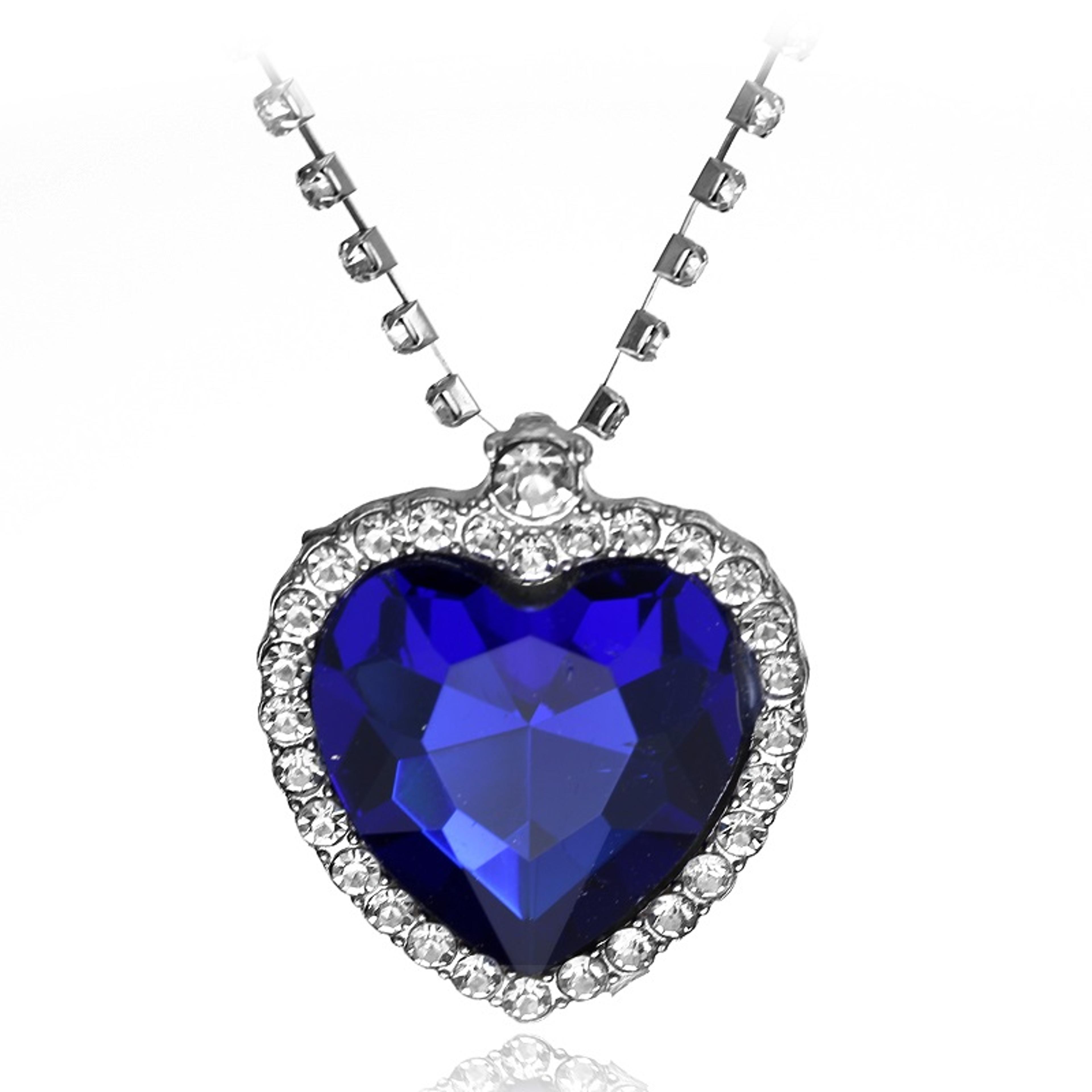 Titanic Inspired Heart Of The Ocean Crystal Necklace Romantic Blue Sapphire Pendant Gift 5