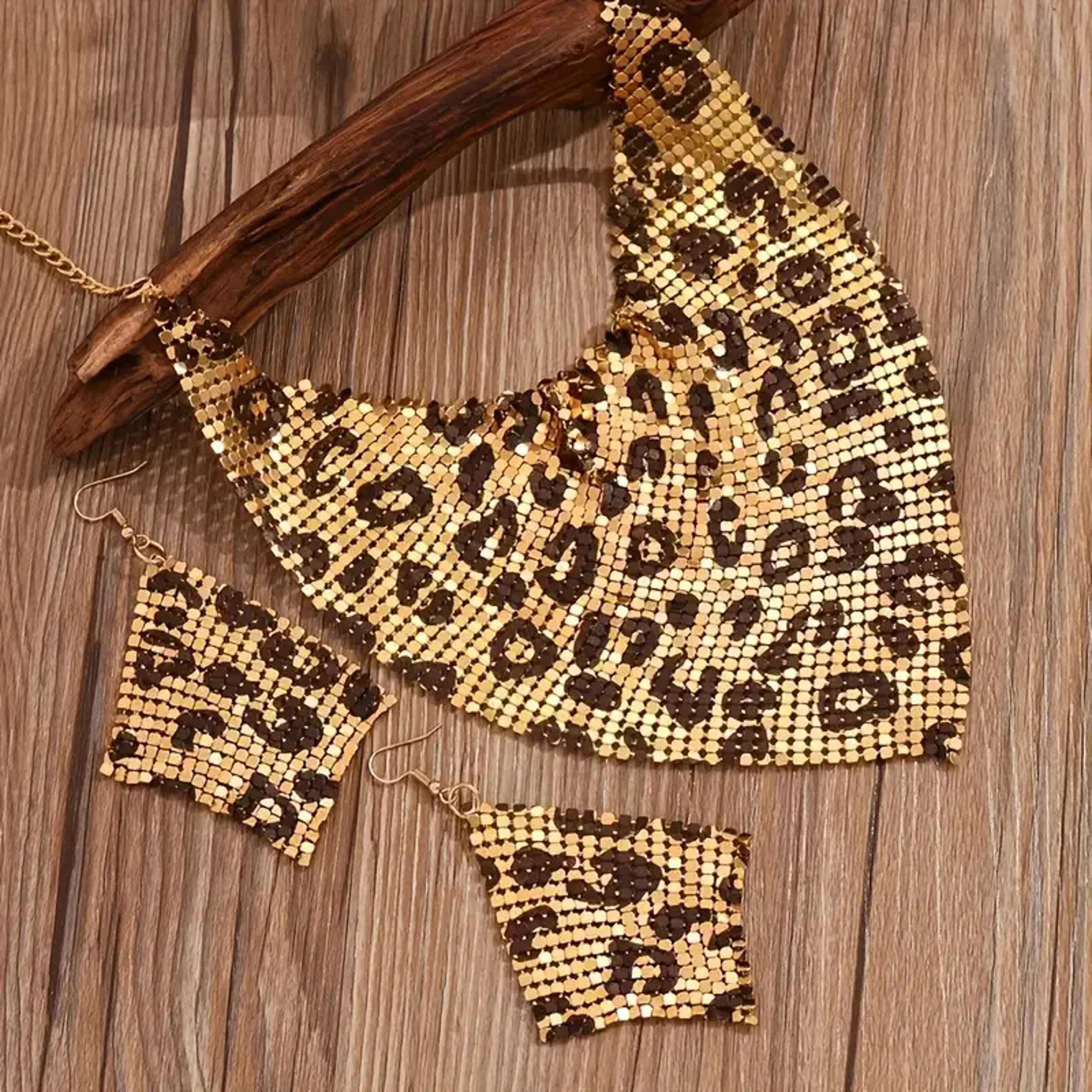 Wild Elegance Leopard Jewelry Set Statement Beaded Necklace  Earrings For Women 1