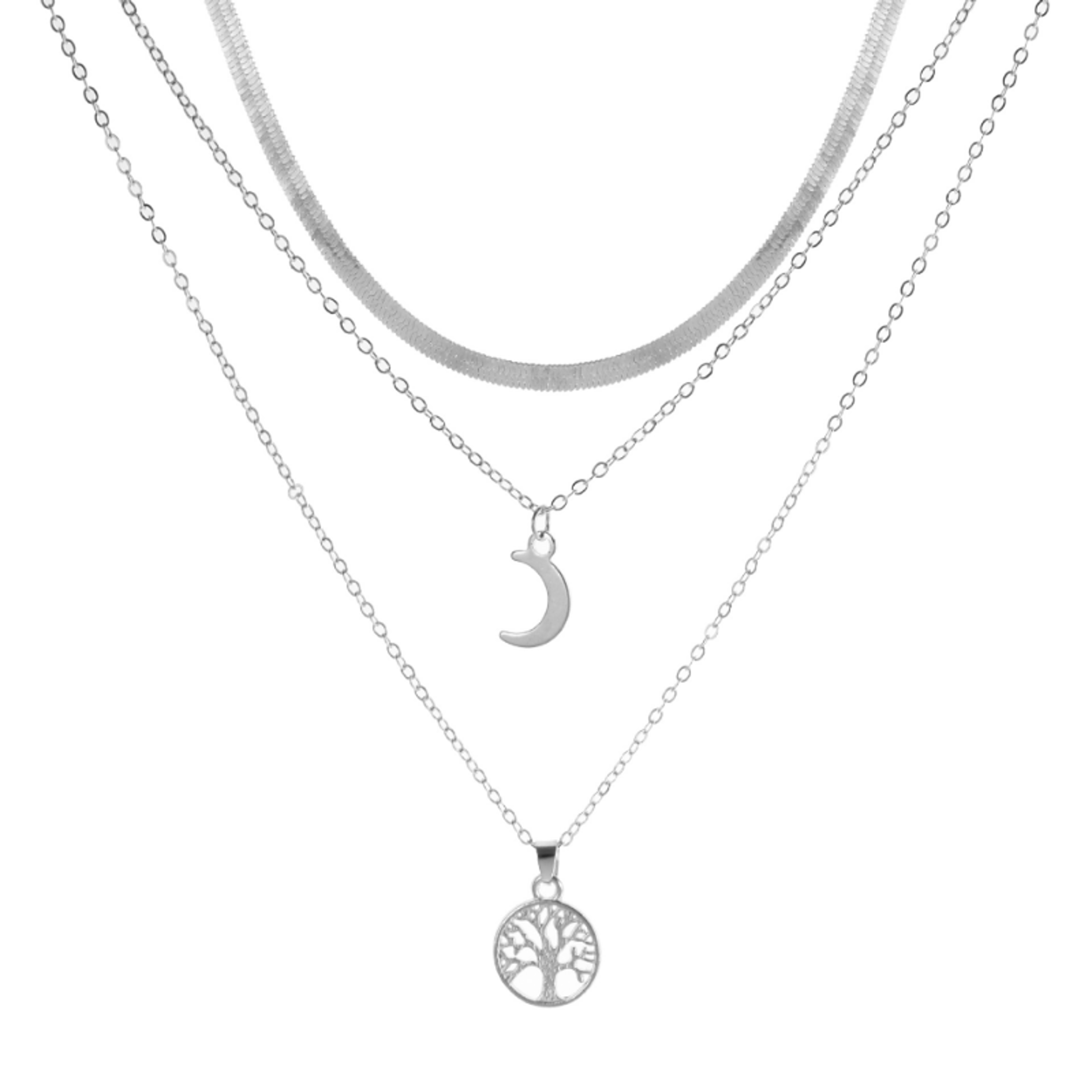Celestial Tree Of Life Layered Moon Necklace Boho Stainless Steel Choker For Women 2