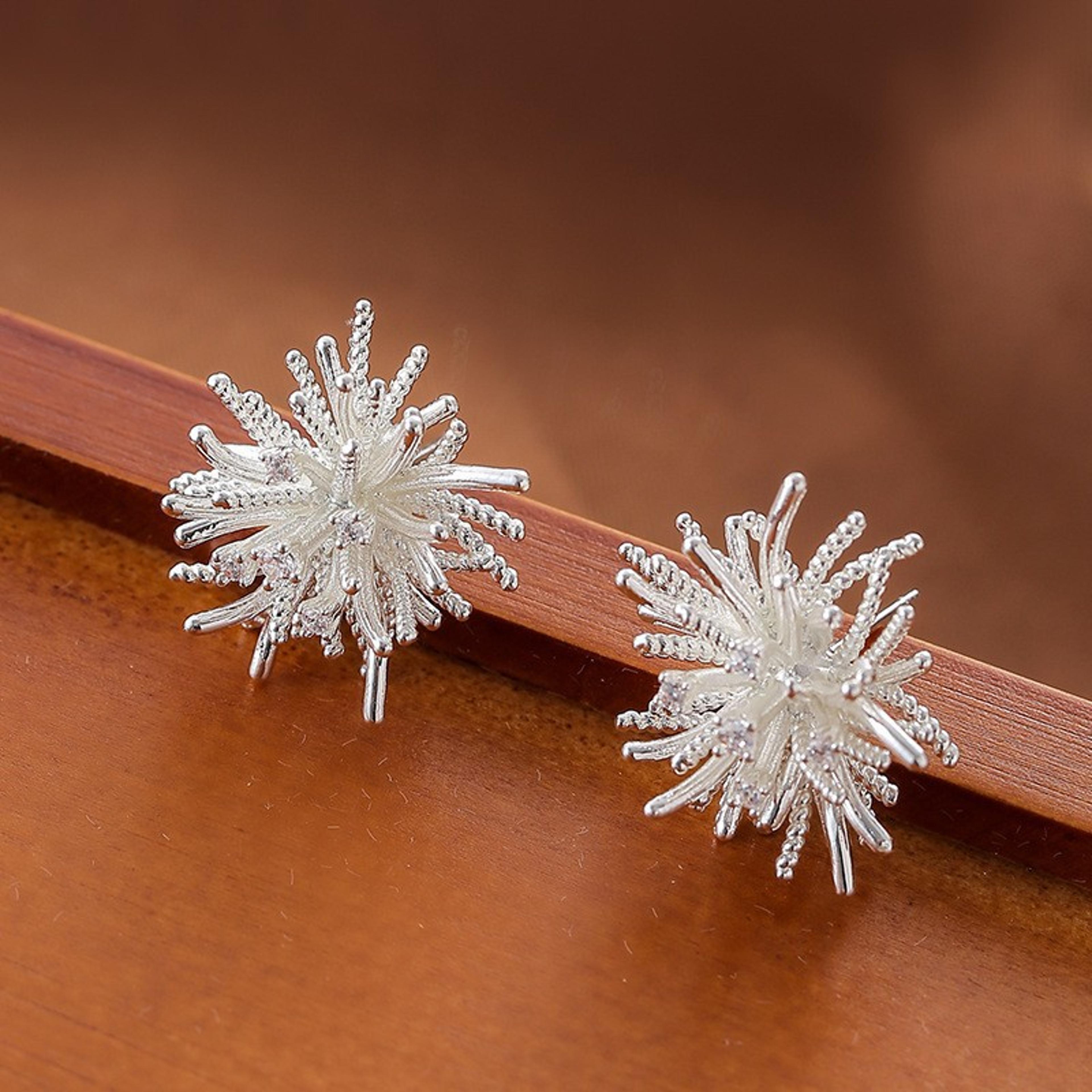 Firework Bloom Silver Stud Earrings Bohemian Earrings With Flower Stud Earrings Design 3