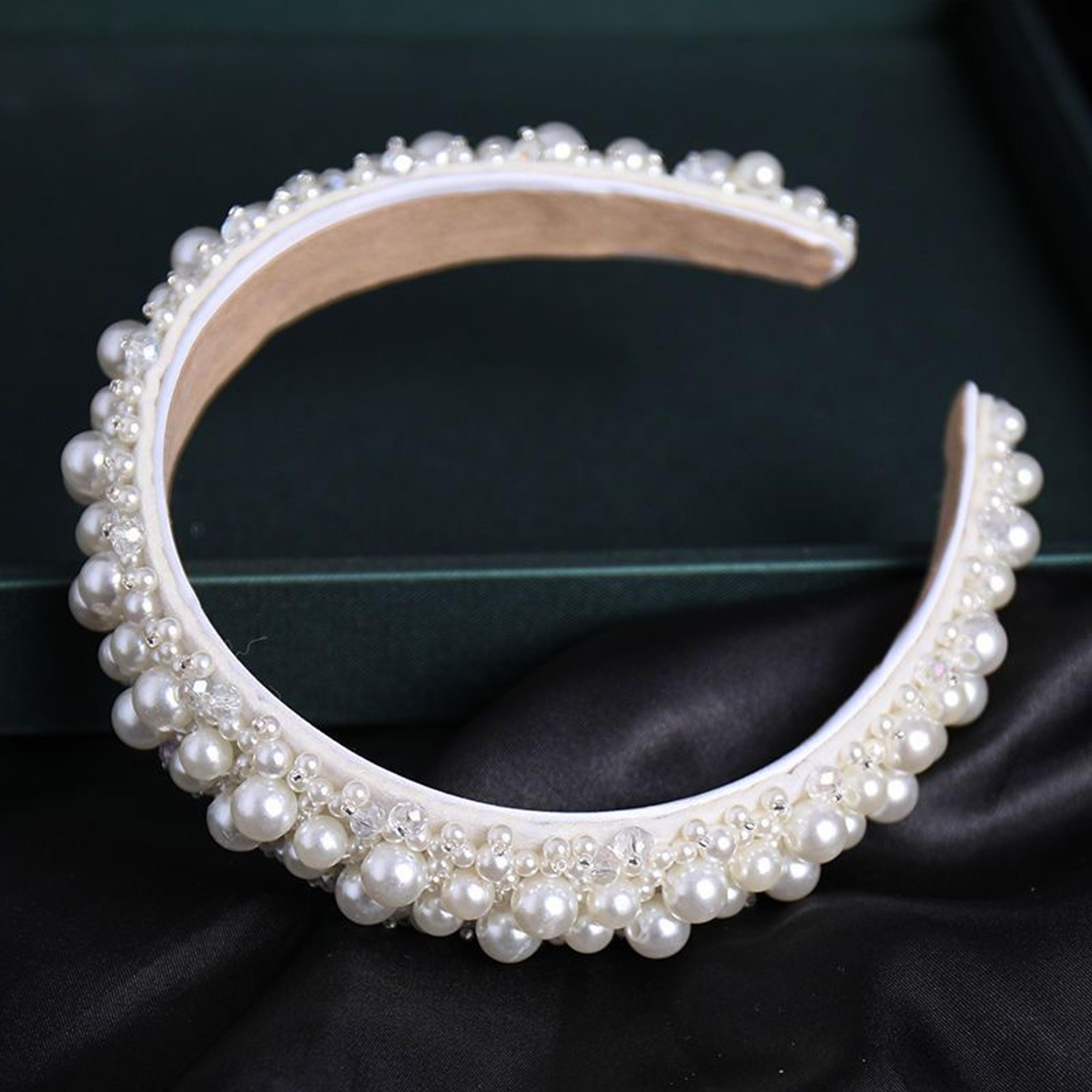 Baroque Pearl Crystal Bridal Headband Handmade Wedding Hair Accessory For Brides 2