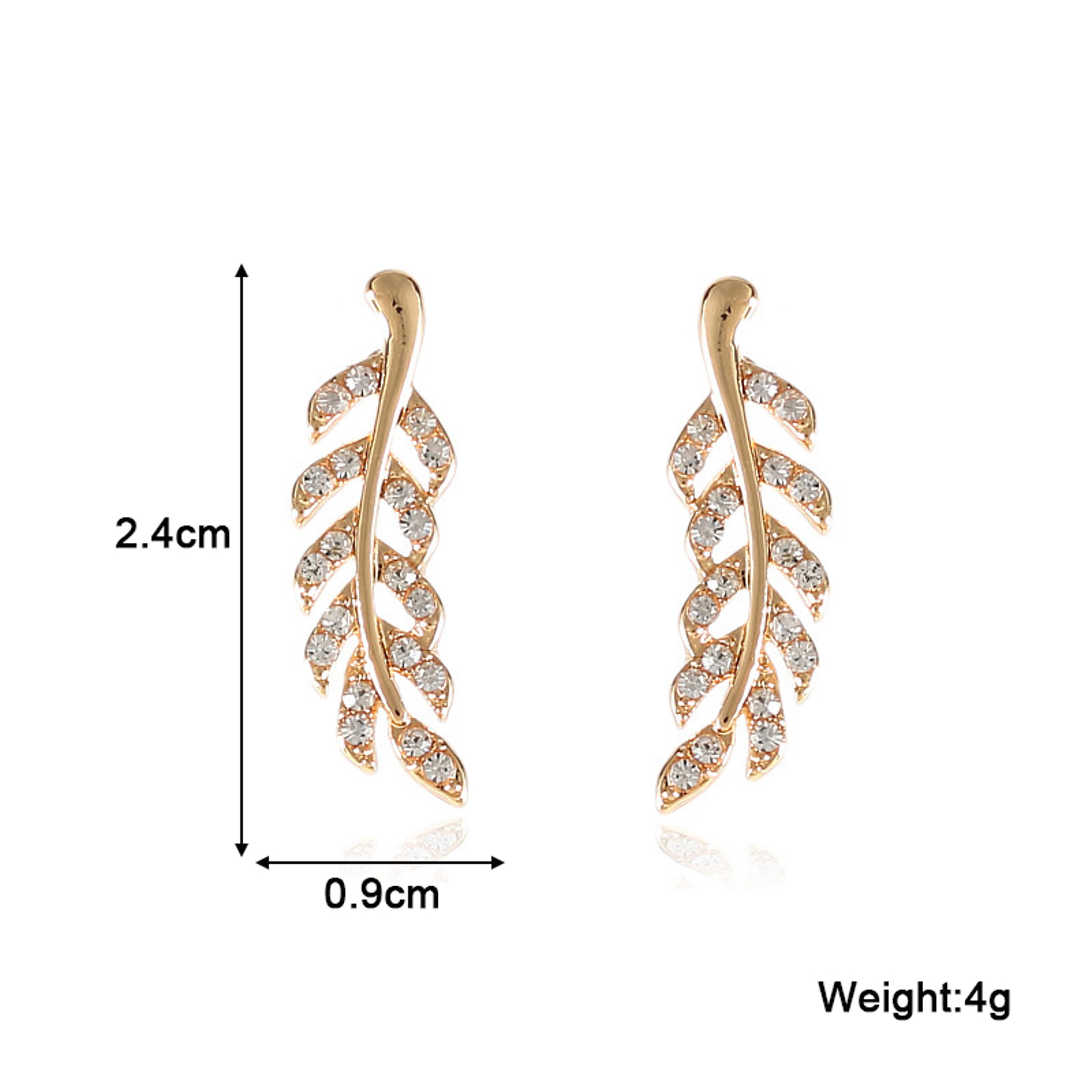 Crystal Feather Leaf Stud Earrings For Women Elegant Gold  Silver Crystal Jewelry 5