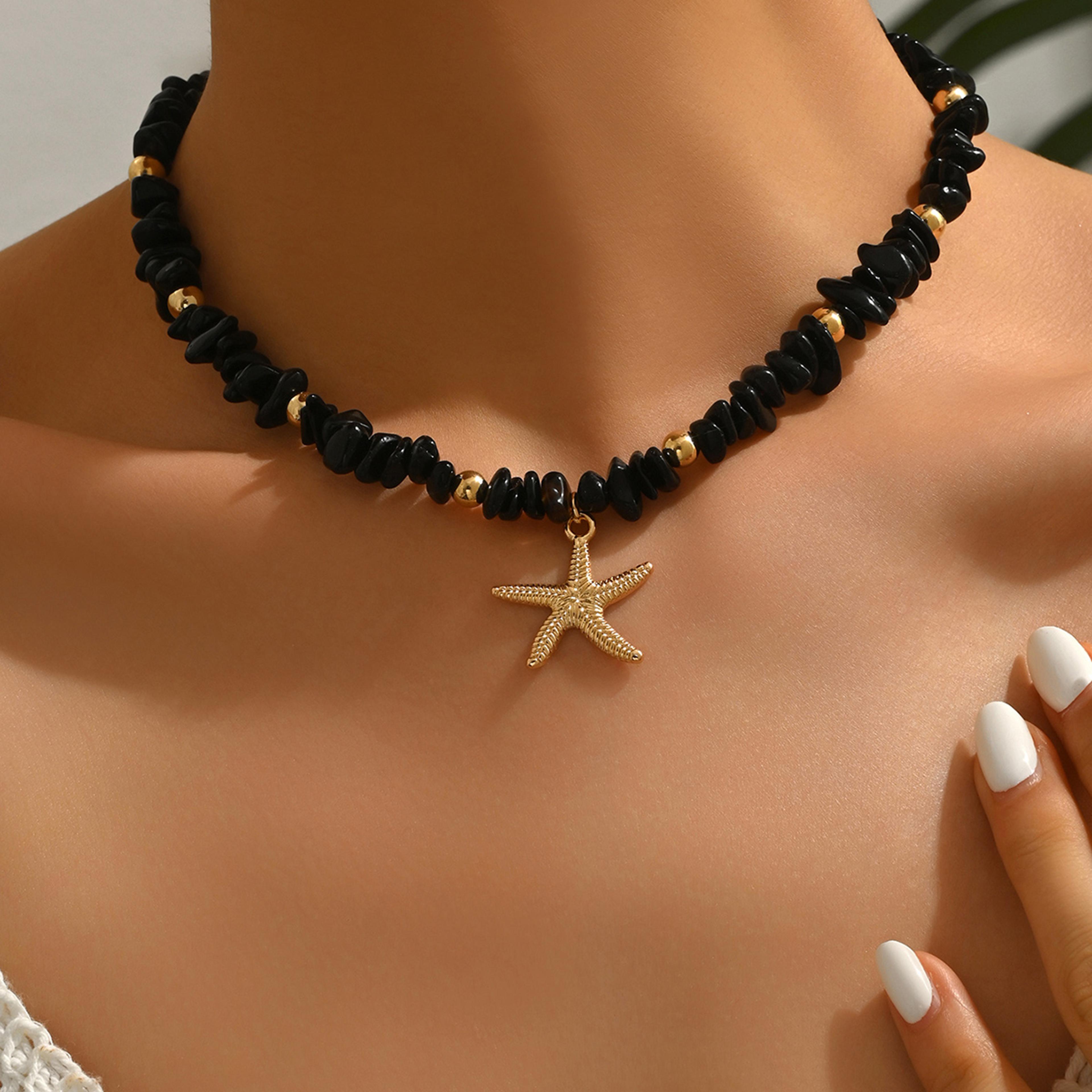 Ocean Starfish Chip Stone Choker Necklace Adjustable Boho Beach Necklace For Summer Style 5