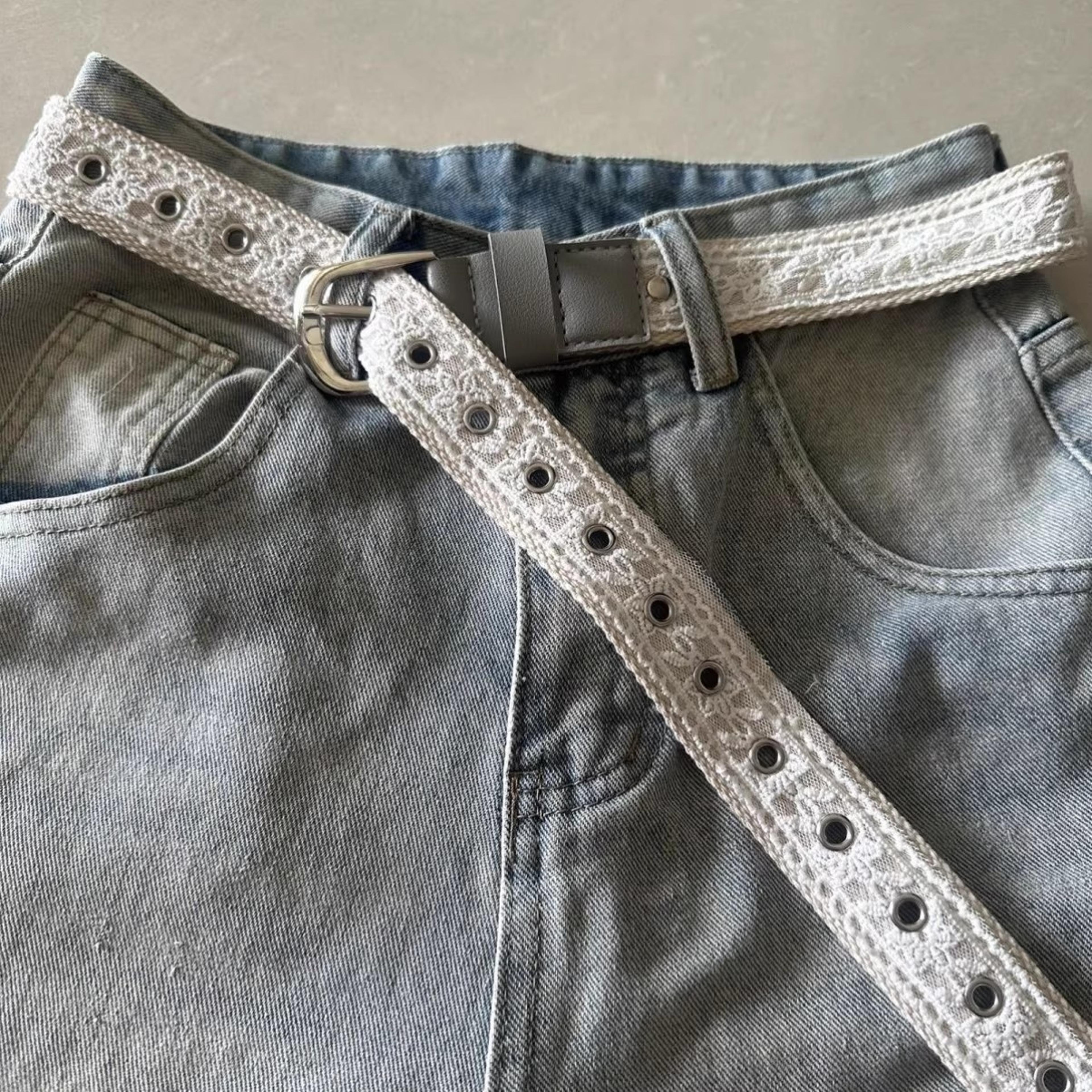Vintage Lace Canvas Waist Belt For Women Retro Decorative Jean Belt With Metal Buckle 1