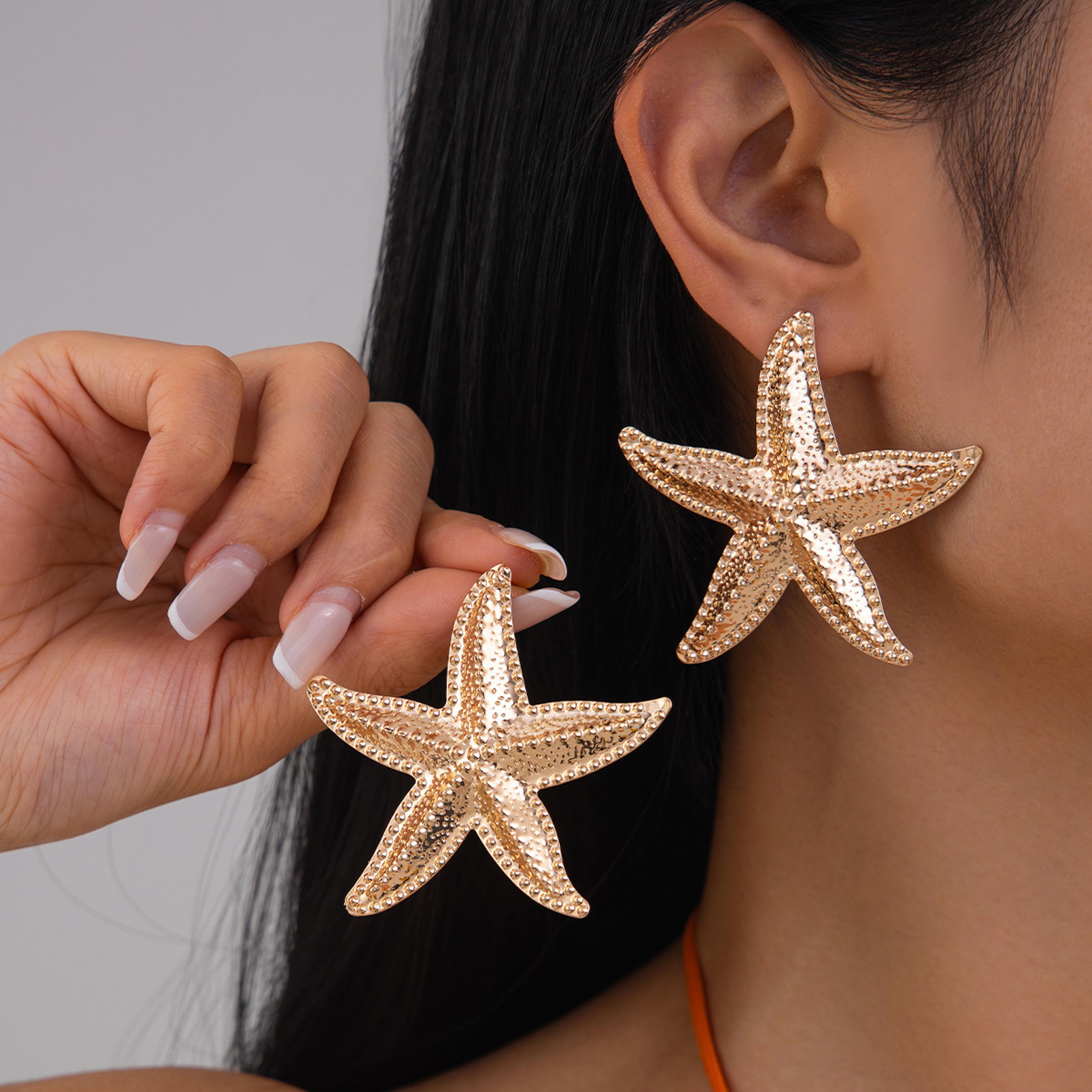 Coastal Shell  Starfish Pearl Stud Earrings For Women  Beach Earrings Shell Stud Earrings Pearl Ear 3