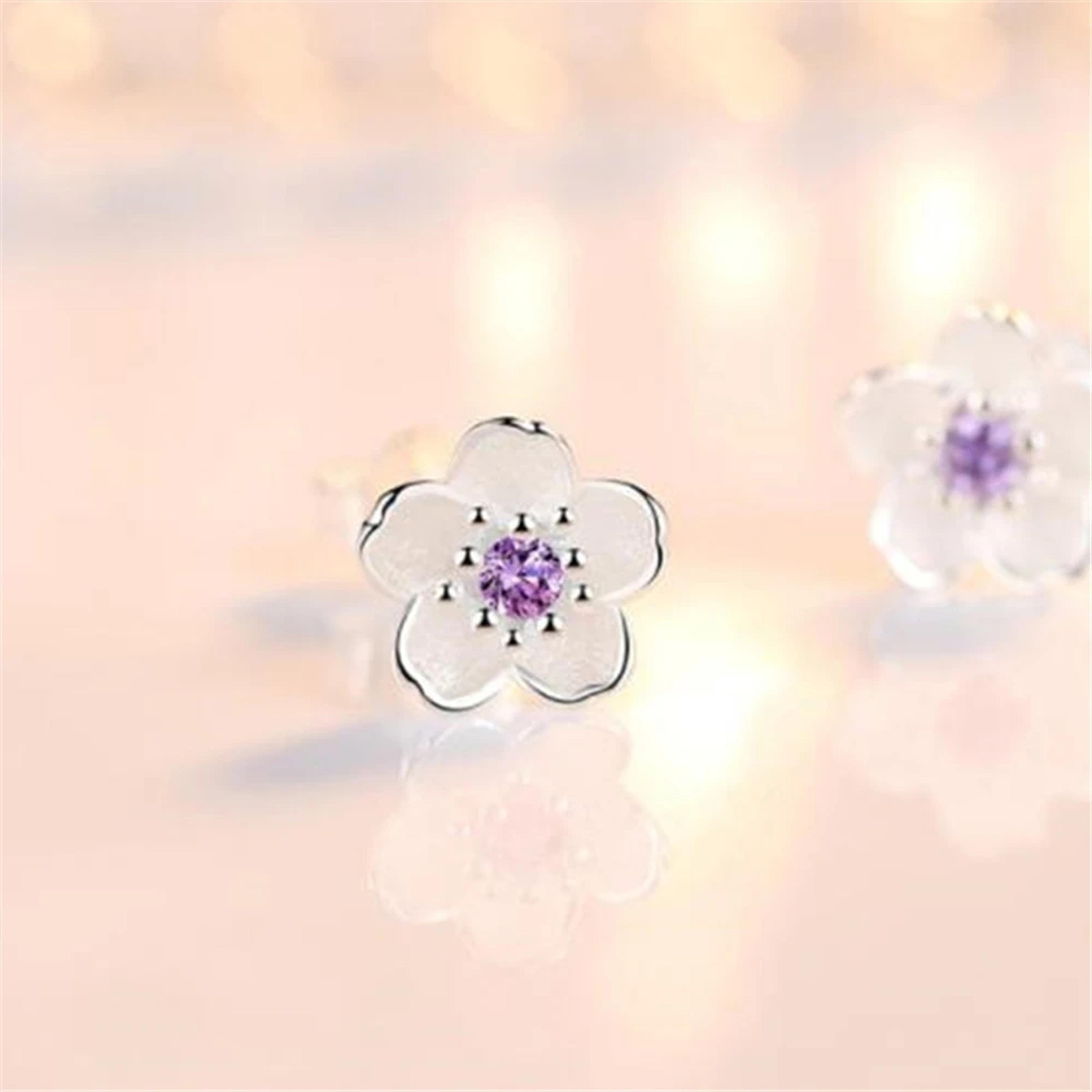 Romantic Cherry Earrings Sterling Silver Pink  Purple Cute Dangle Earrings For Women 1