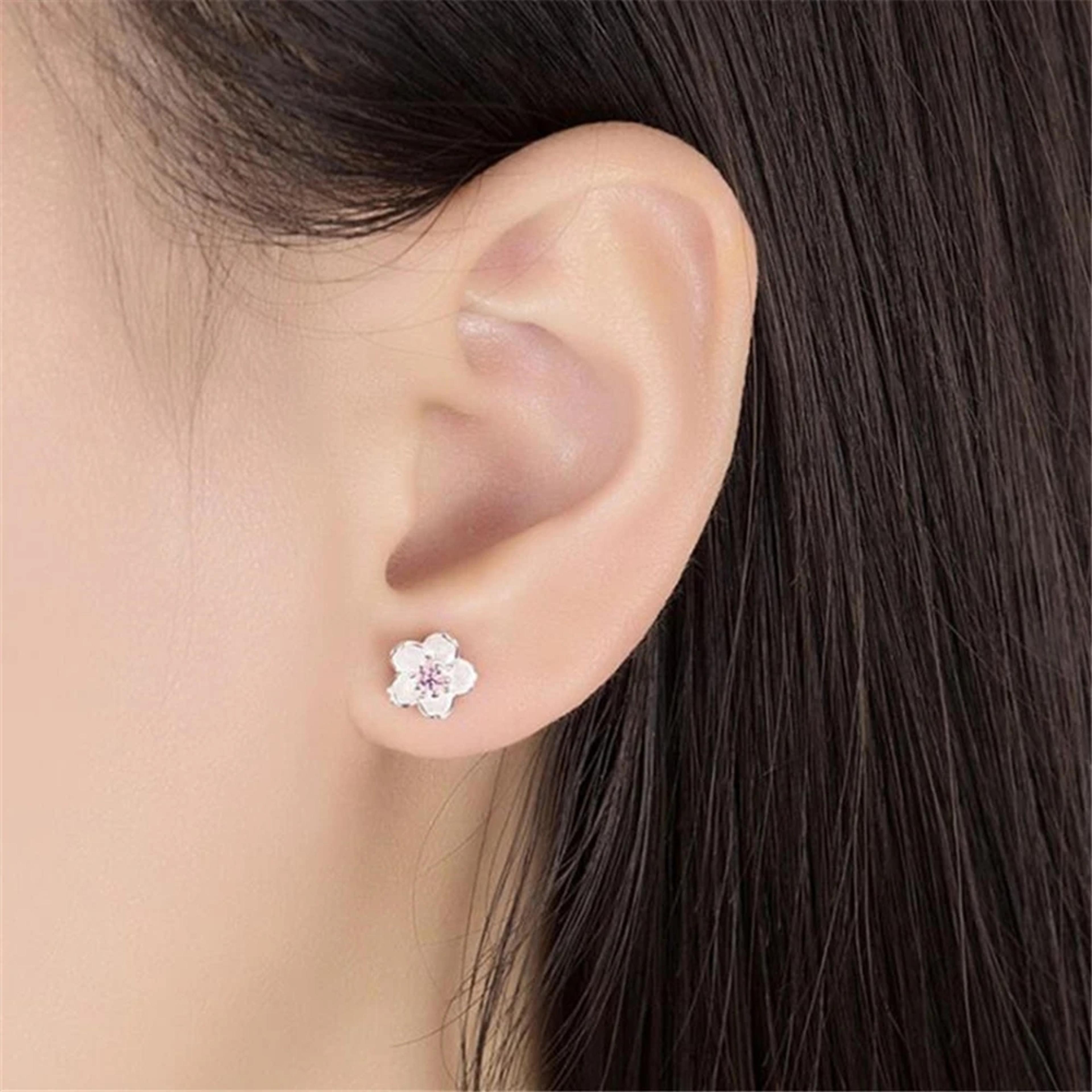 Romantic Cherry Earrings Sterling Silver Pink  Purple Cute Dangle Earrings For Women 4
