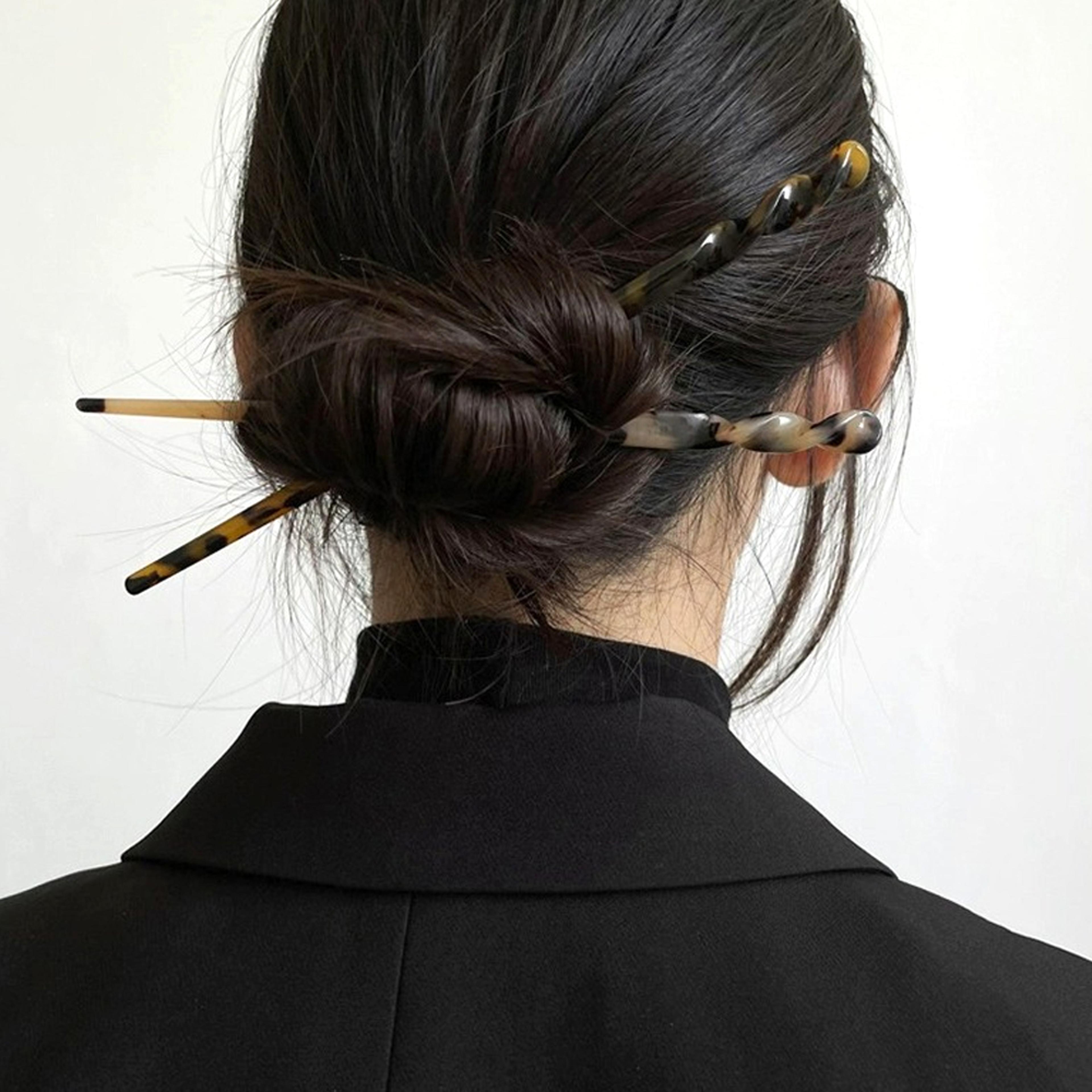 Leopard Print Acetate Hair Stick  Hair Fork For Elegant Bun Hairstyles 0
