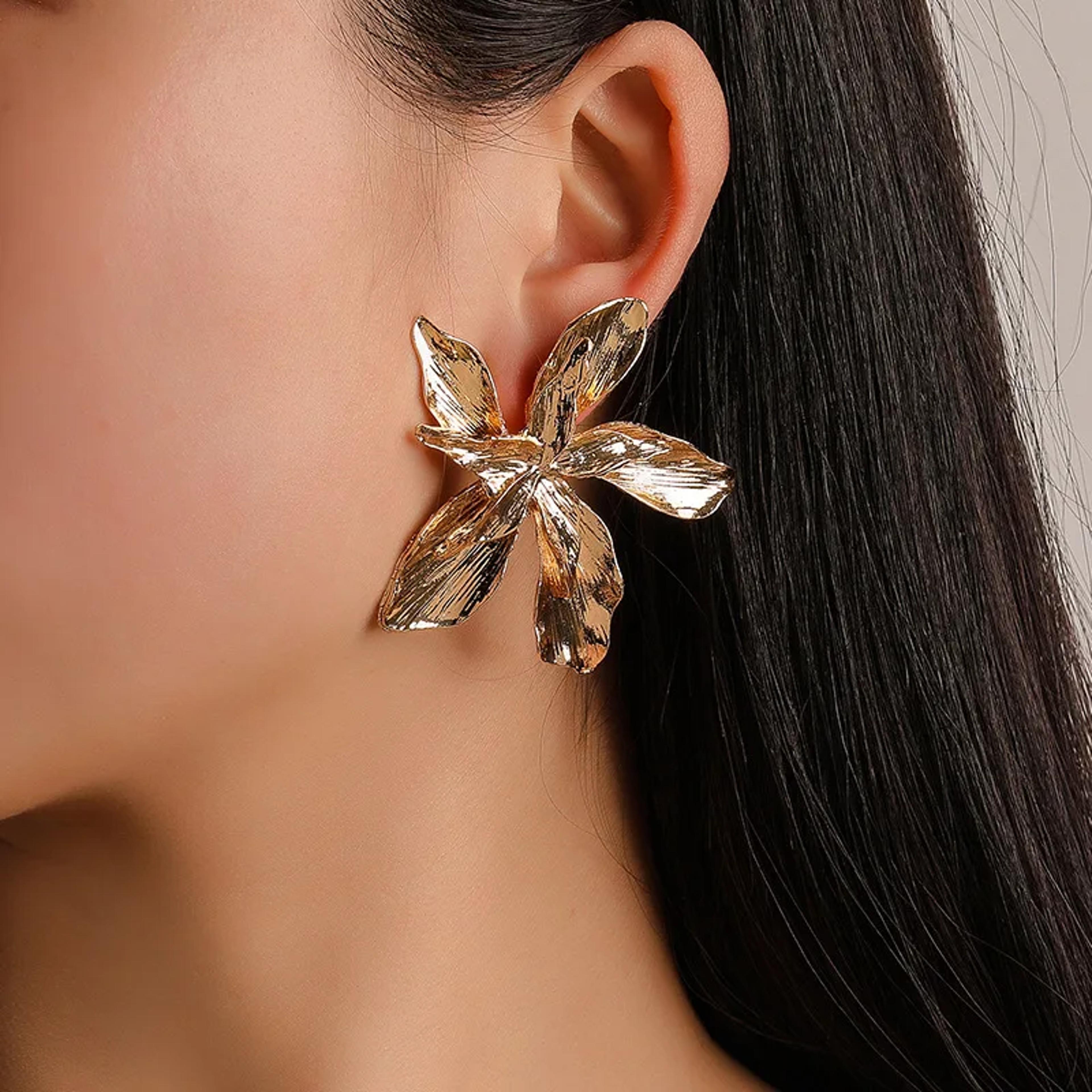 Elegant Double Layer Flower Statement Earrings Stainless Steel Gold  Silver Floral Earrings For Wom 1