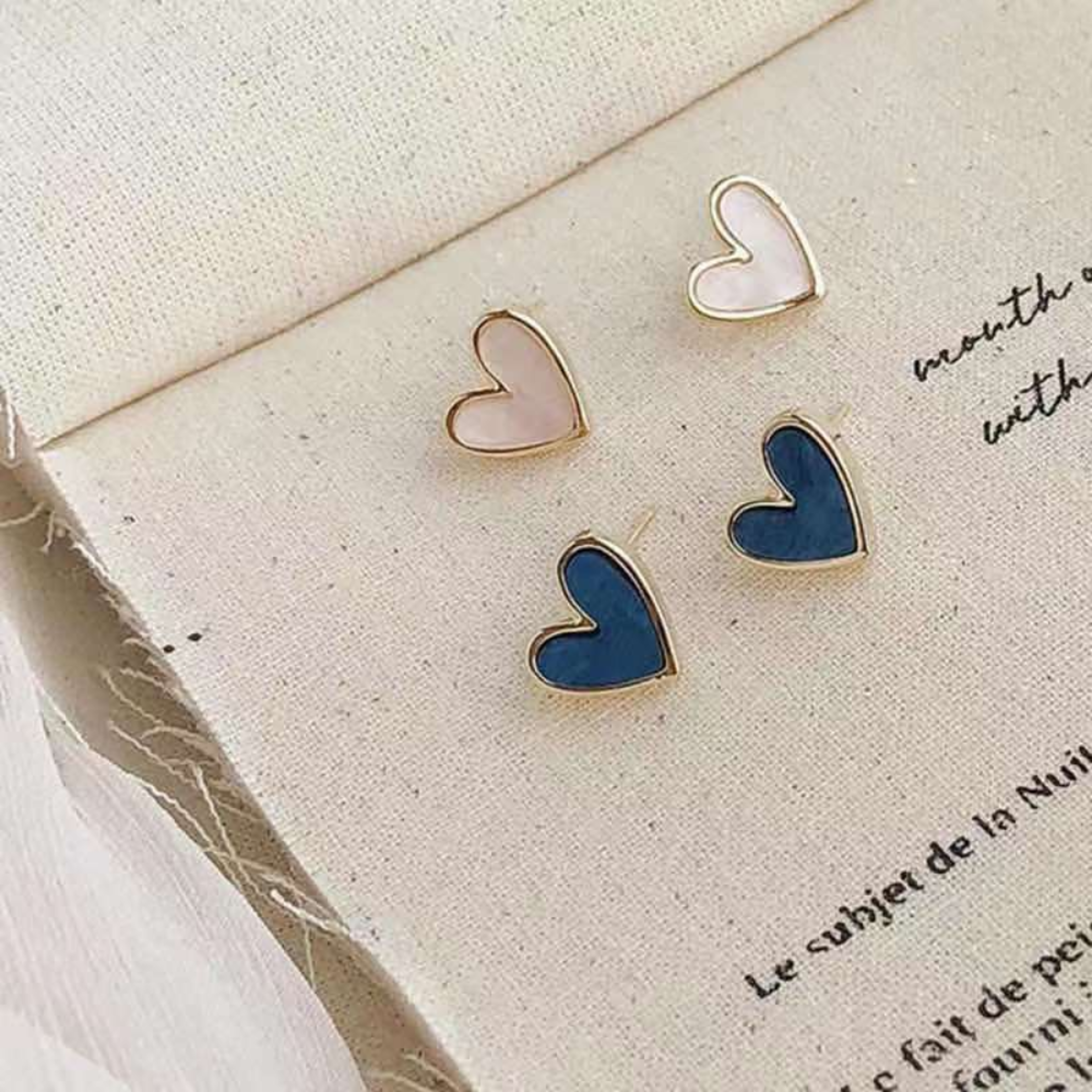 cute heart stud earrings blue & pink glazed love earrings for women & girls