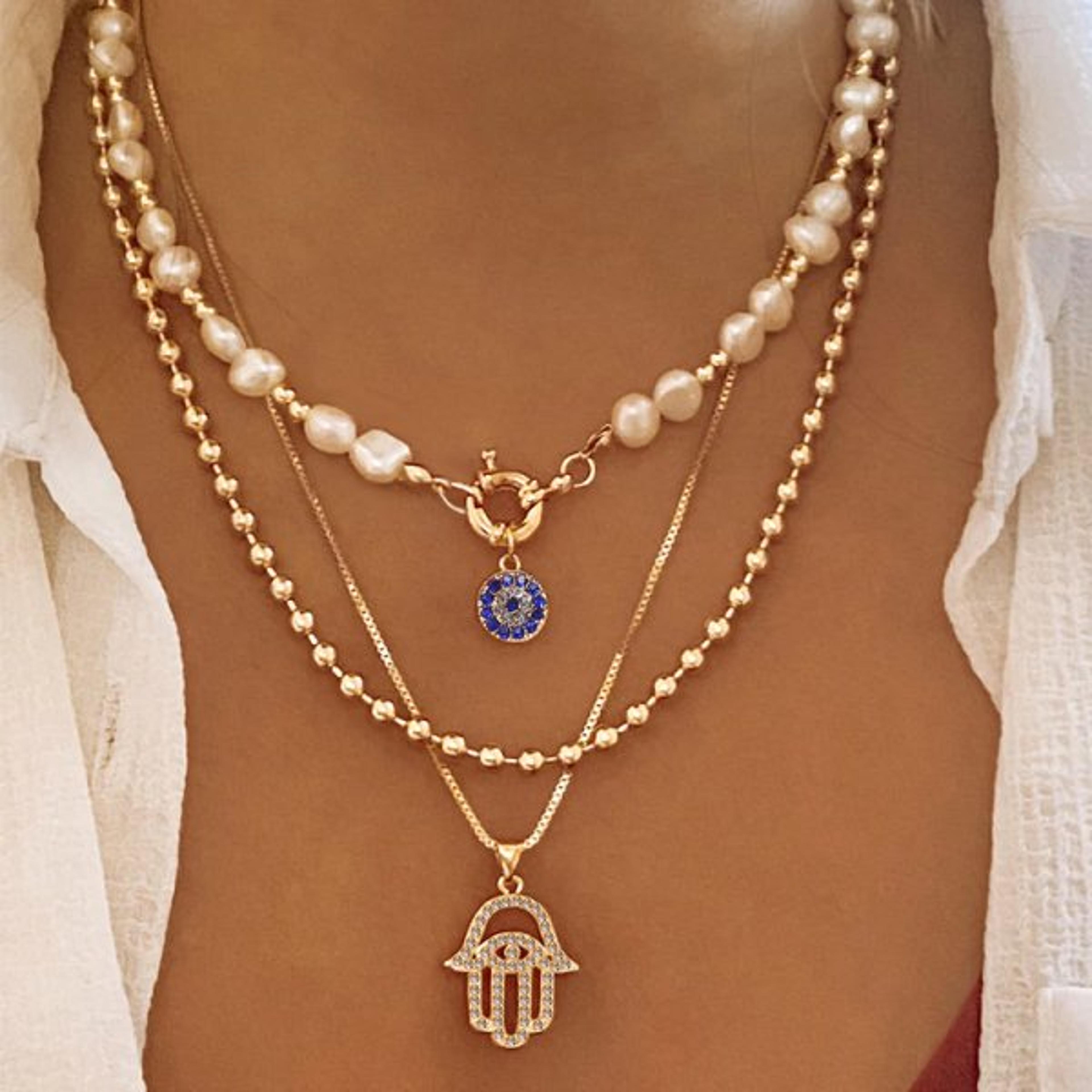 Evil Eye Necklace Layered Crystal Lucky Charm Boho Pendant Necklace For Women 7