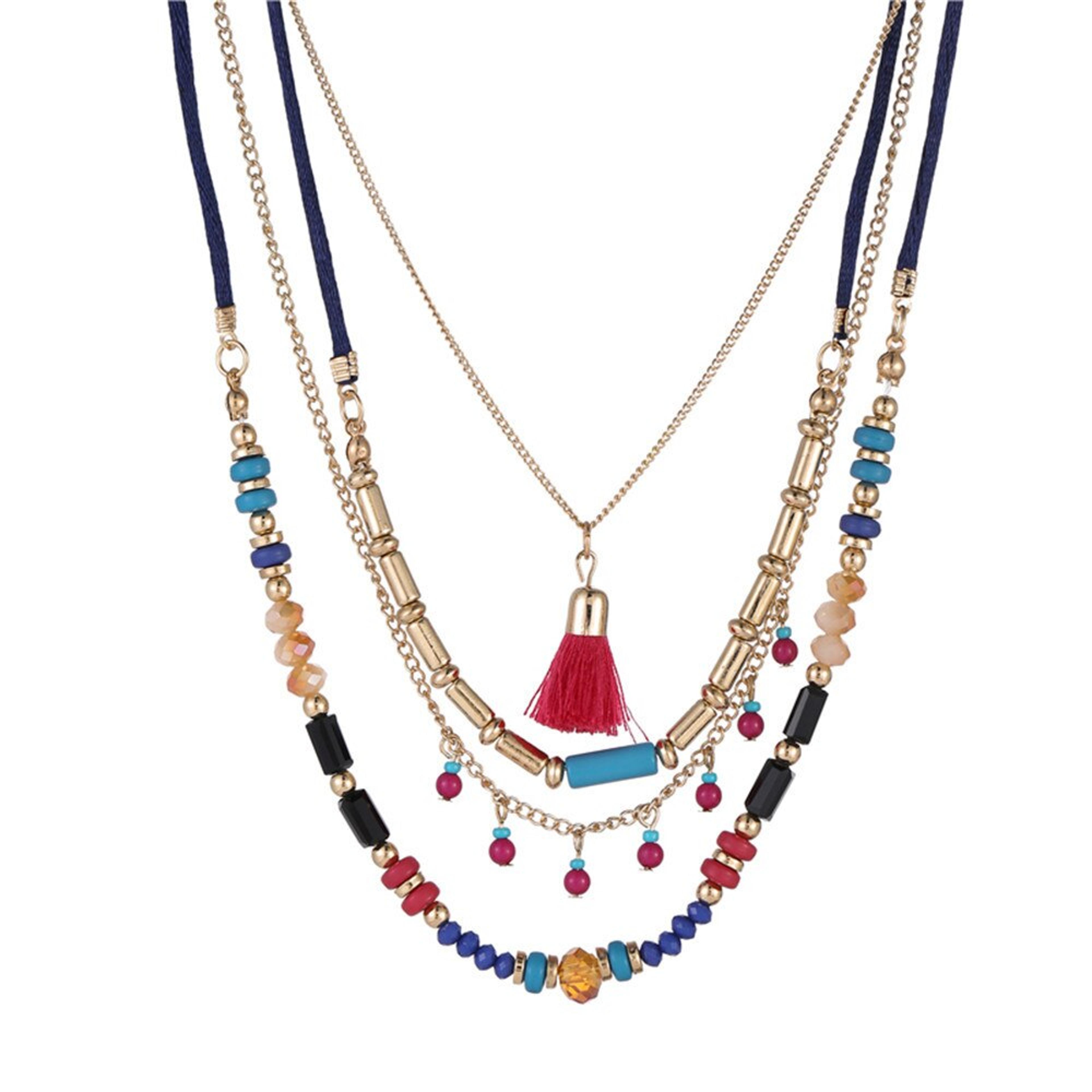 Bohemian Layered Handmade Beaded Statement Necklace For Women Colorful Multilayer Pendant Jewelry 5