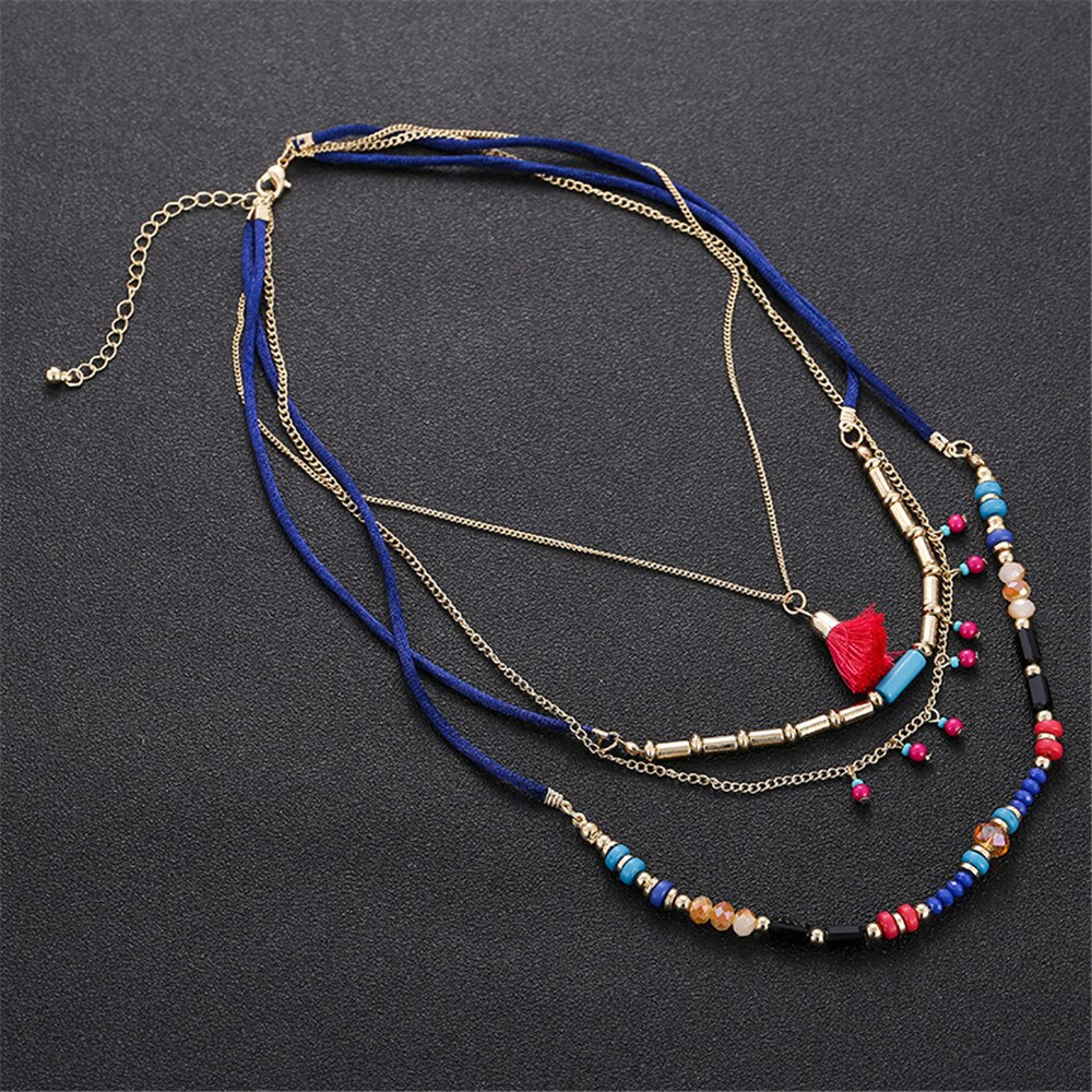 Bohemian Layered Handmade Beaded Statement Necklace For Women Colorful Multilayer Pendant Jewelry 2