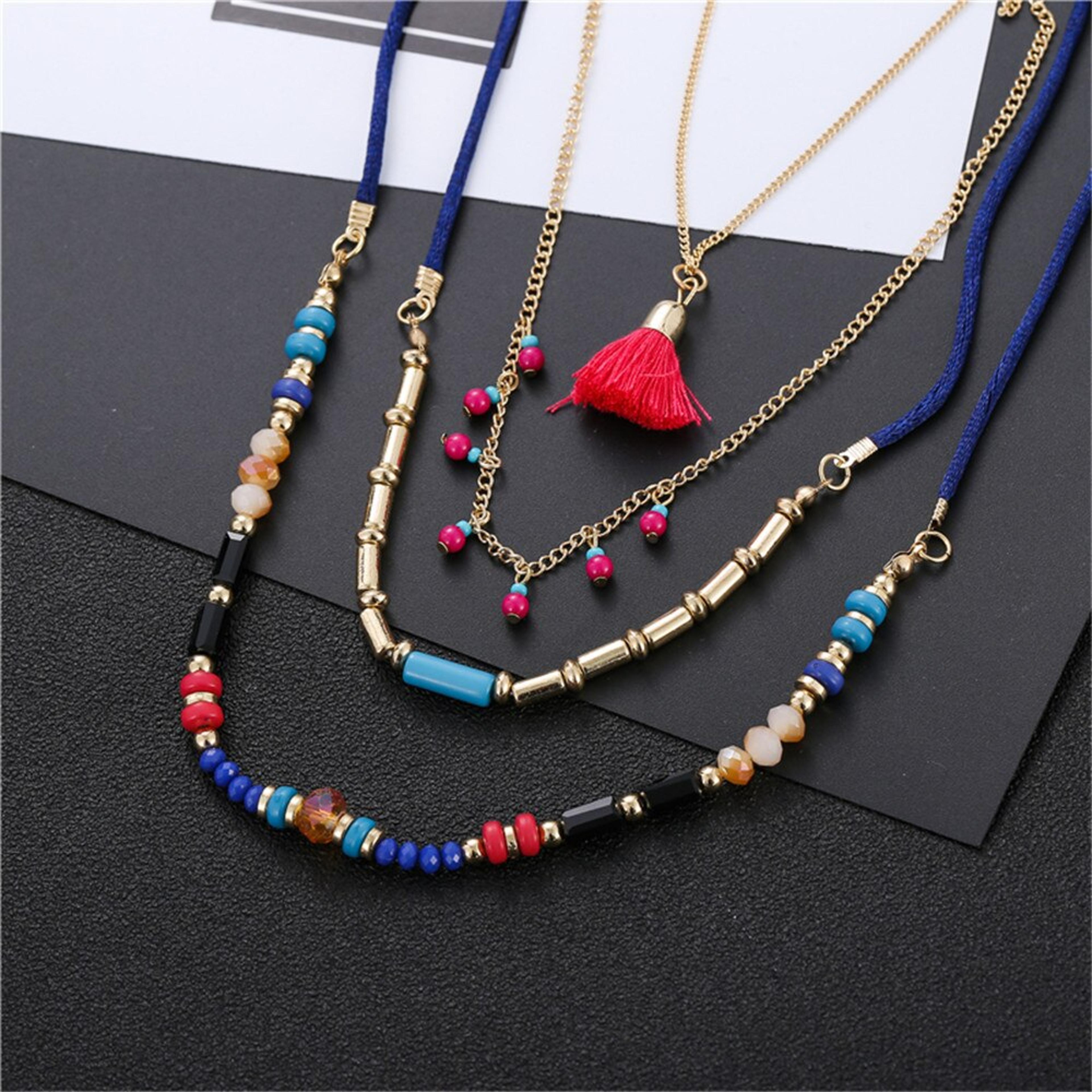 Bohemian Layered Handmade Beaded Statement Necklace For Women Colorful Multilayer Pendant Jewelry 4