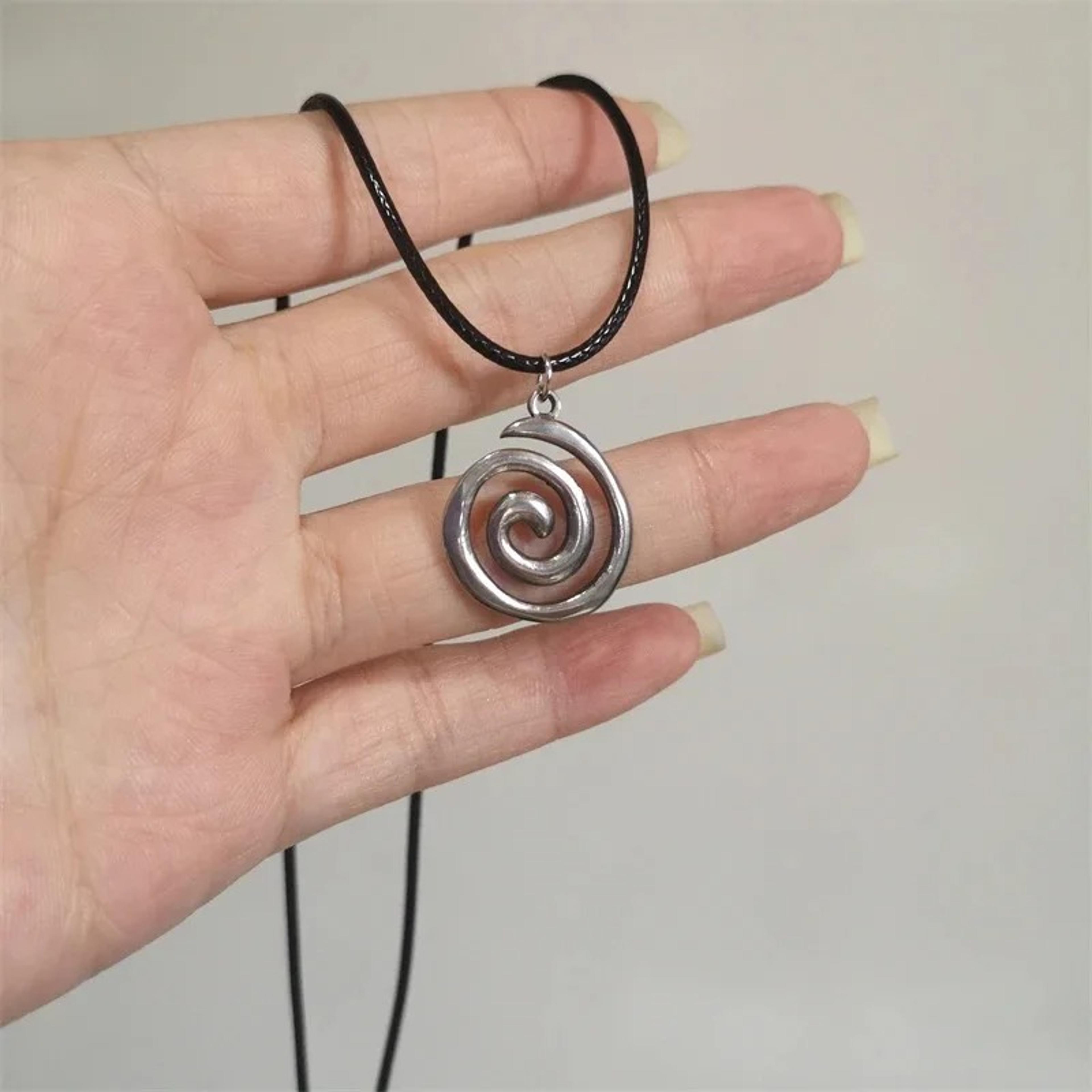 Vintage Spiral Pendant Necklace With Handwoven Leather Cord  Boho Goth Necklace For Women 1