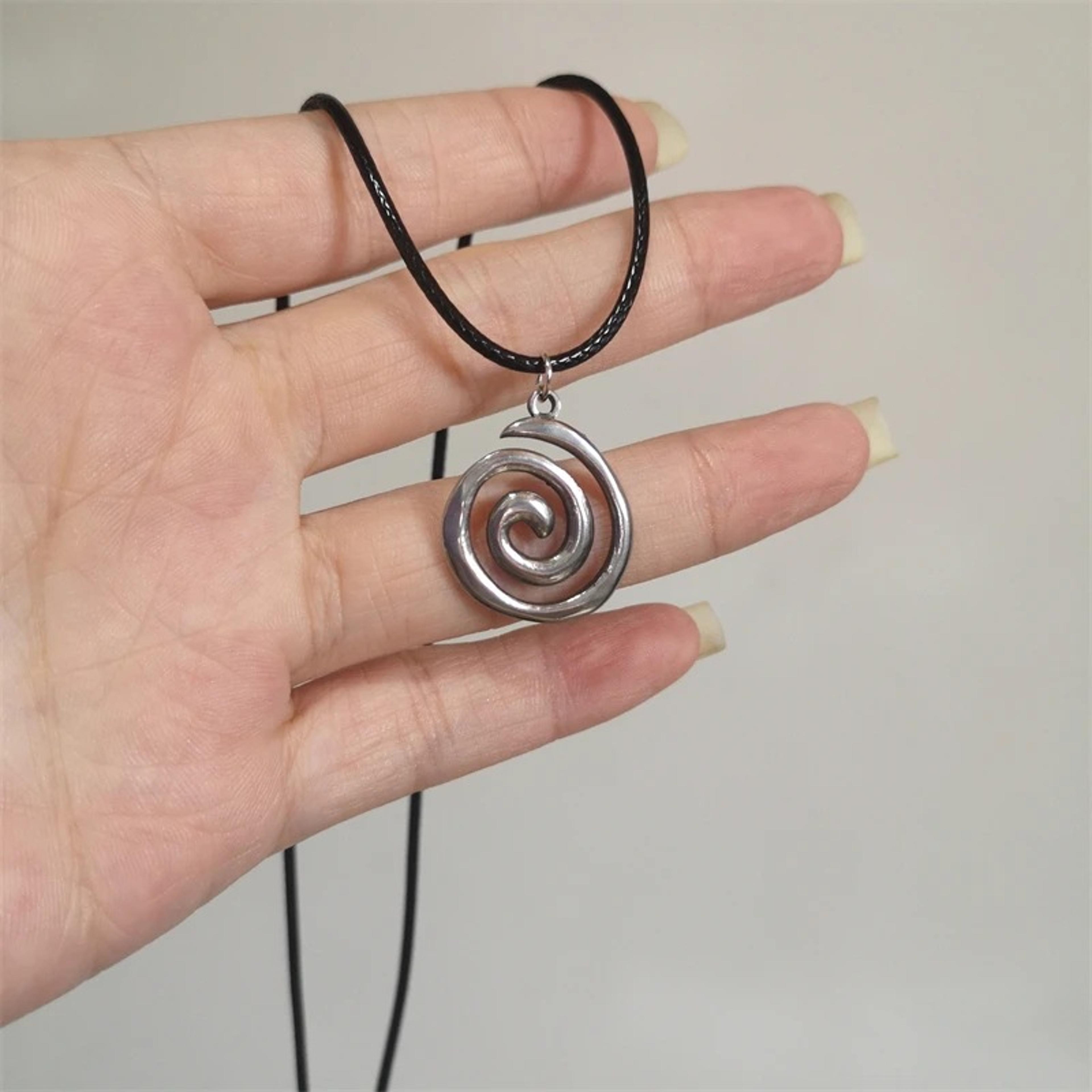 Vintage Spiral Pendant Necklace With Handwoven Leather Cord  Boho Goth Necklace For Women 7