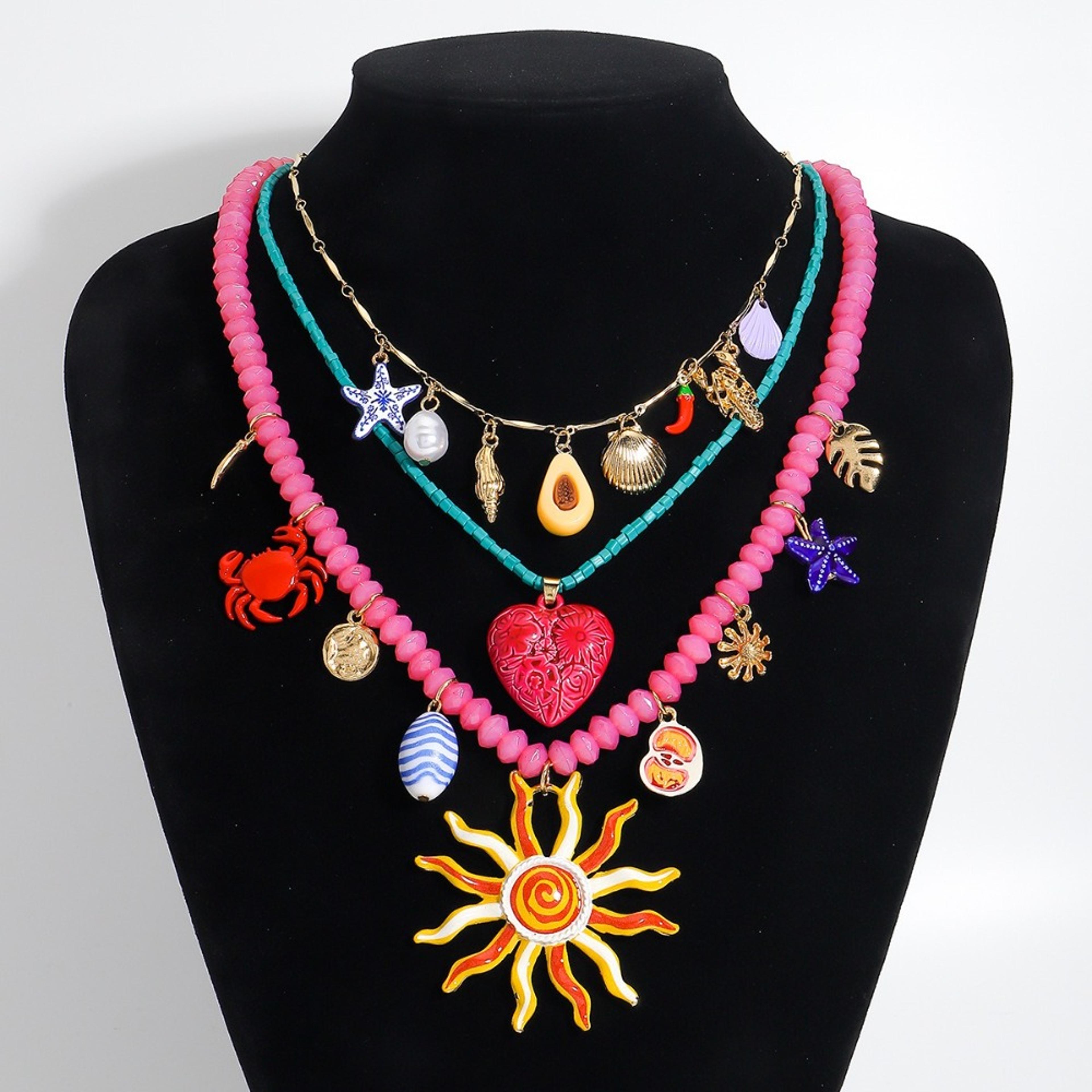 Boho Layered Beach Necklace Set Colorful Beaded Summer Jewelry With Ocean Charms 1