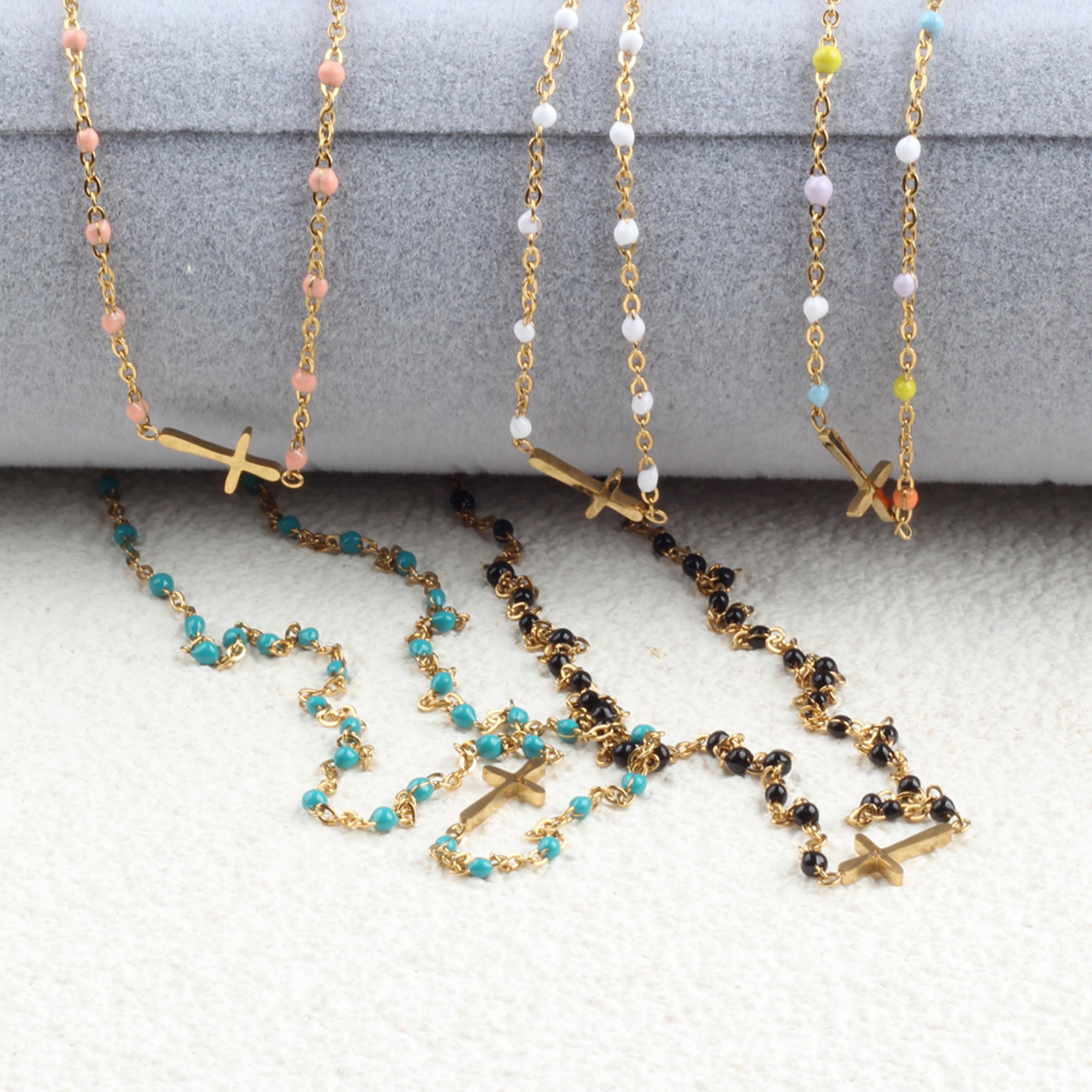 Bohemian Cross Pendant Necklace Gold Plated Stainless Steel Necklace For Women 2